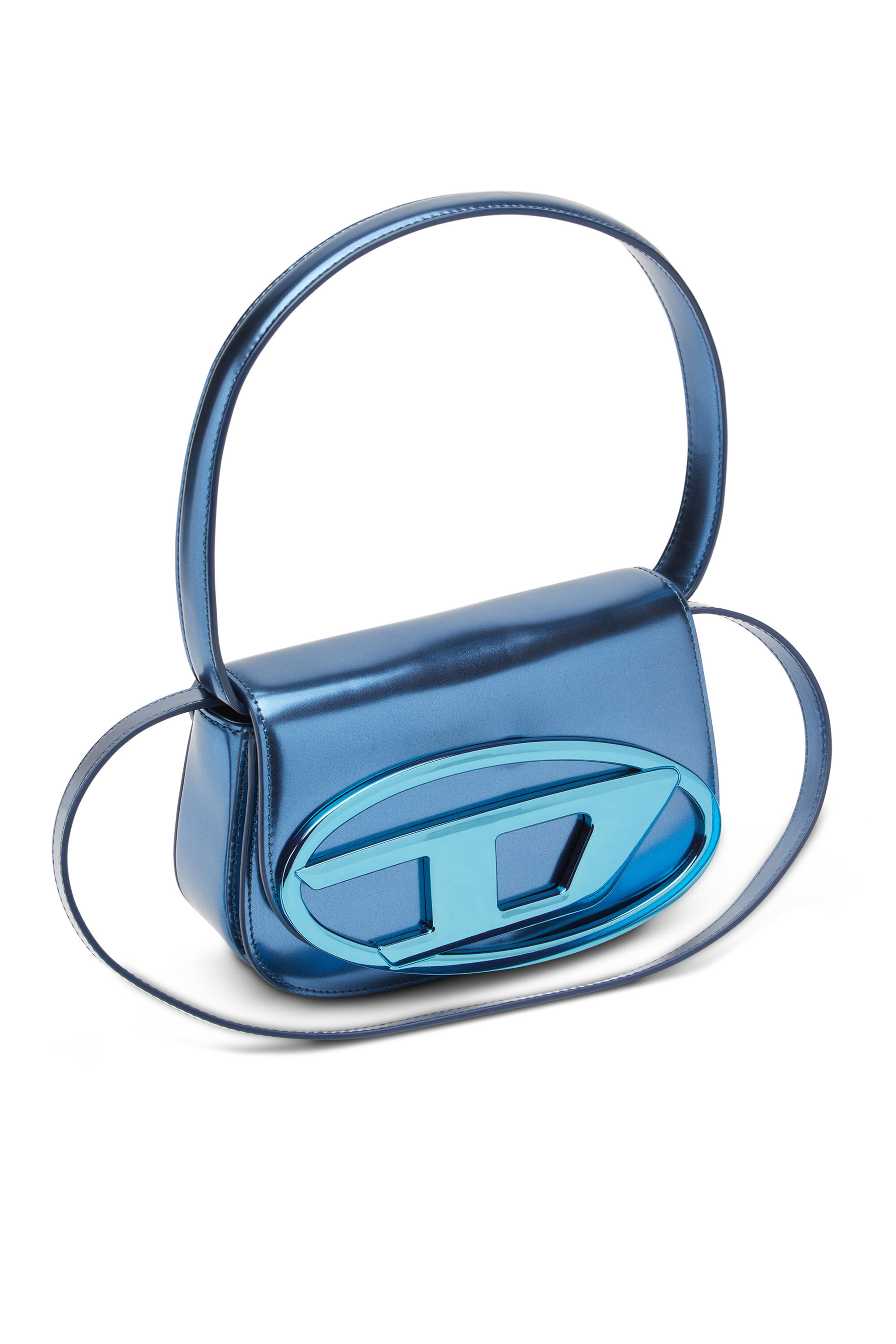 1DR Bolso iconico de hombro redondo de cuero espejado Mujer Azul marino Diesel