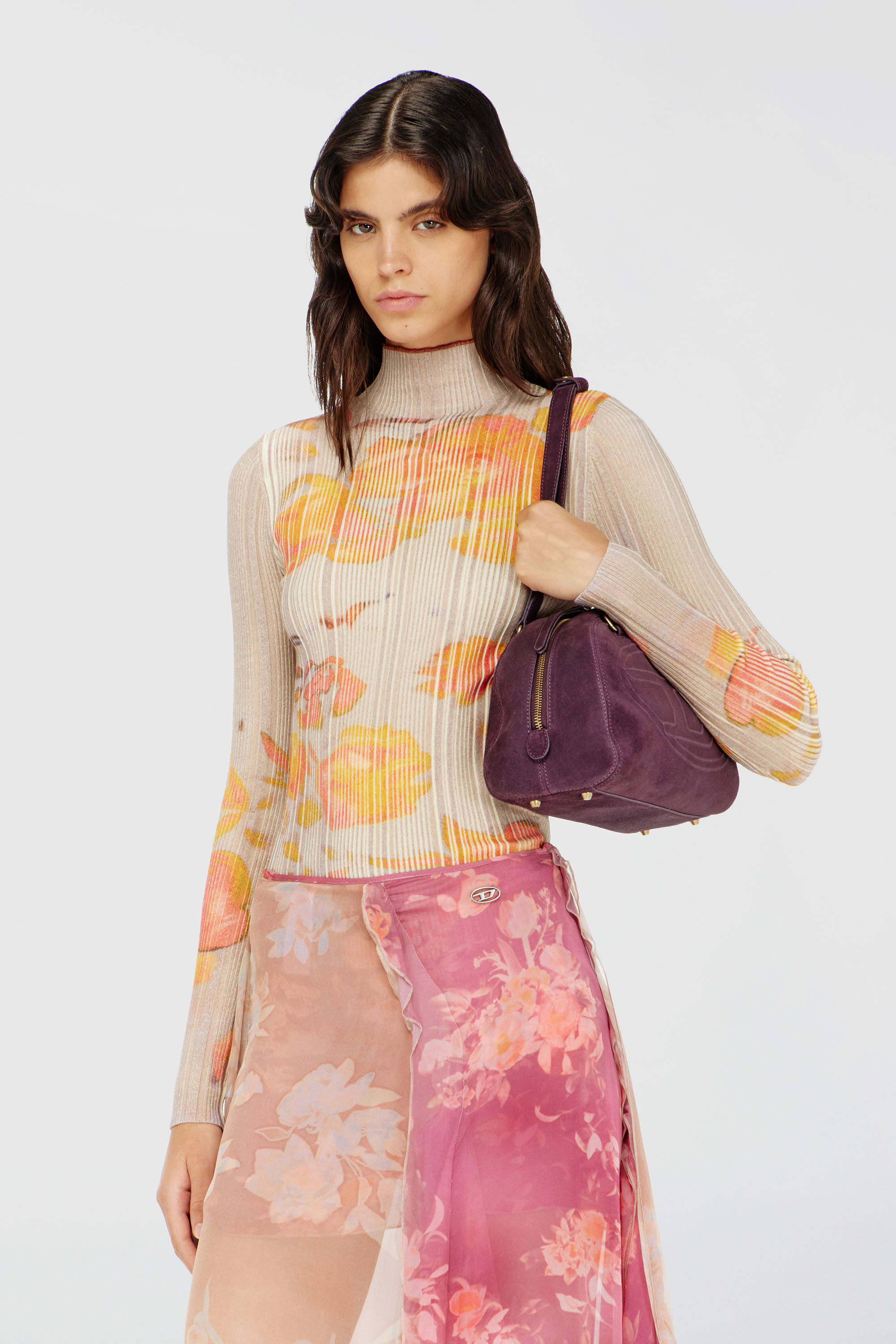 Diesel - M-IORIA, Top de cuello alto de lana acanalada con estampado floral Mujer in Multicolor - 3