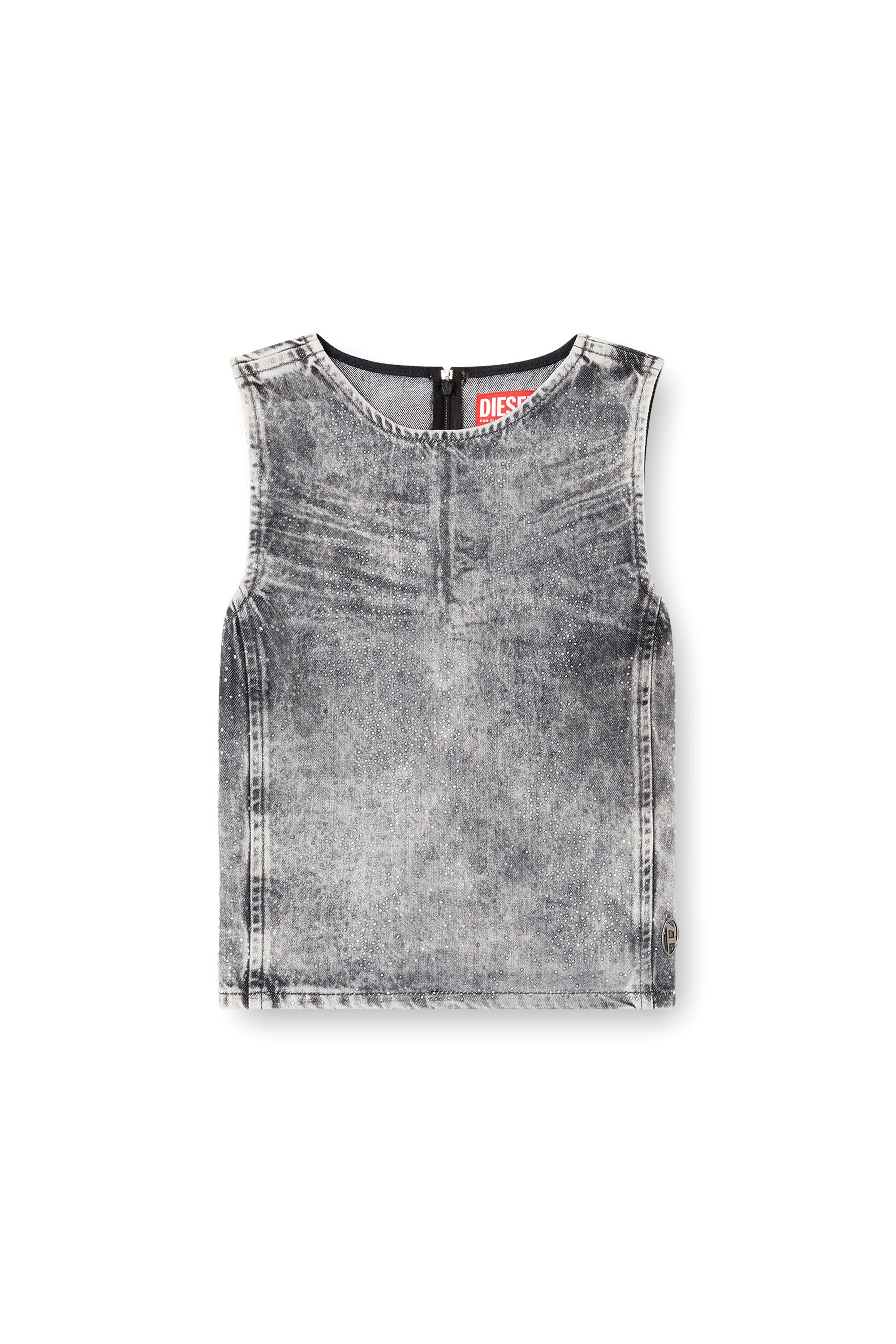 Diesel - DE-PINAR-S, Top sin mangas en denim con cristales Mujer in Gris - 2