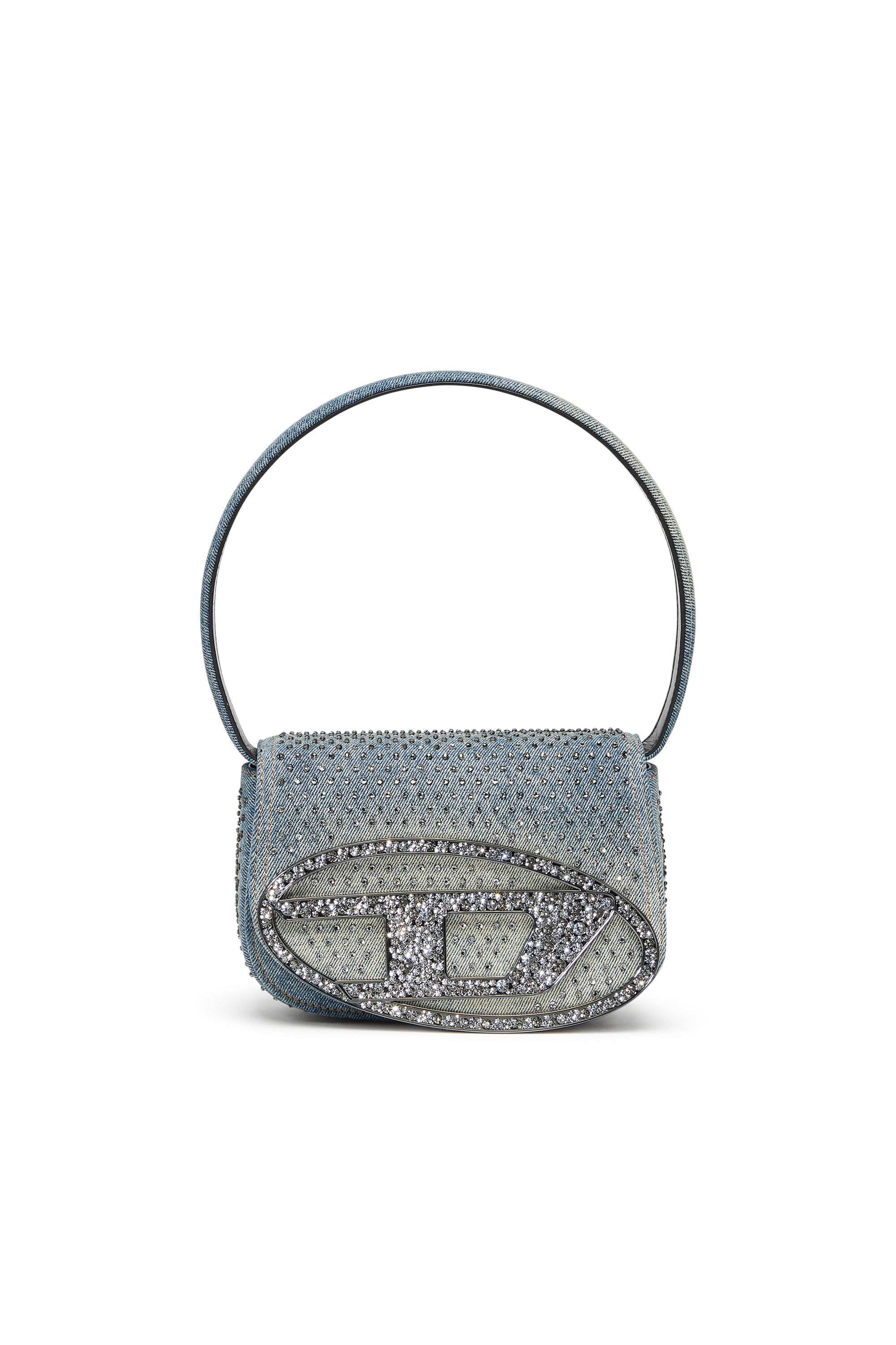 1DR Bolso de hombro iconico de denim con cristales Mujer Azul marino Diesel