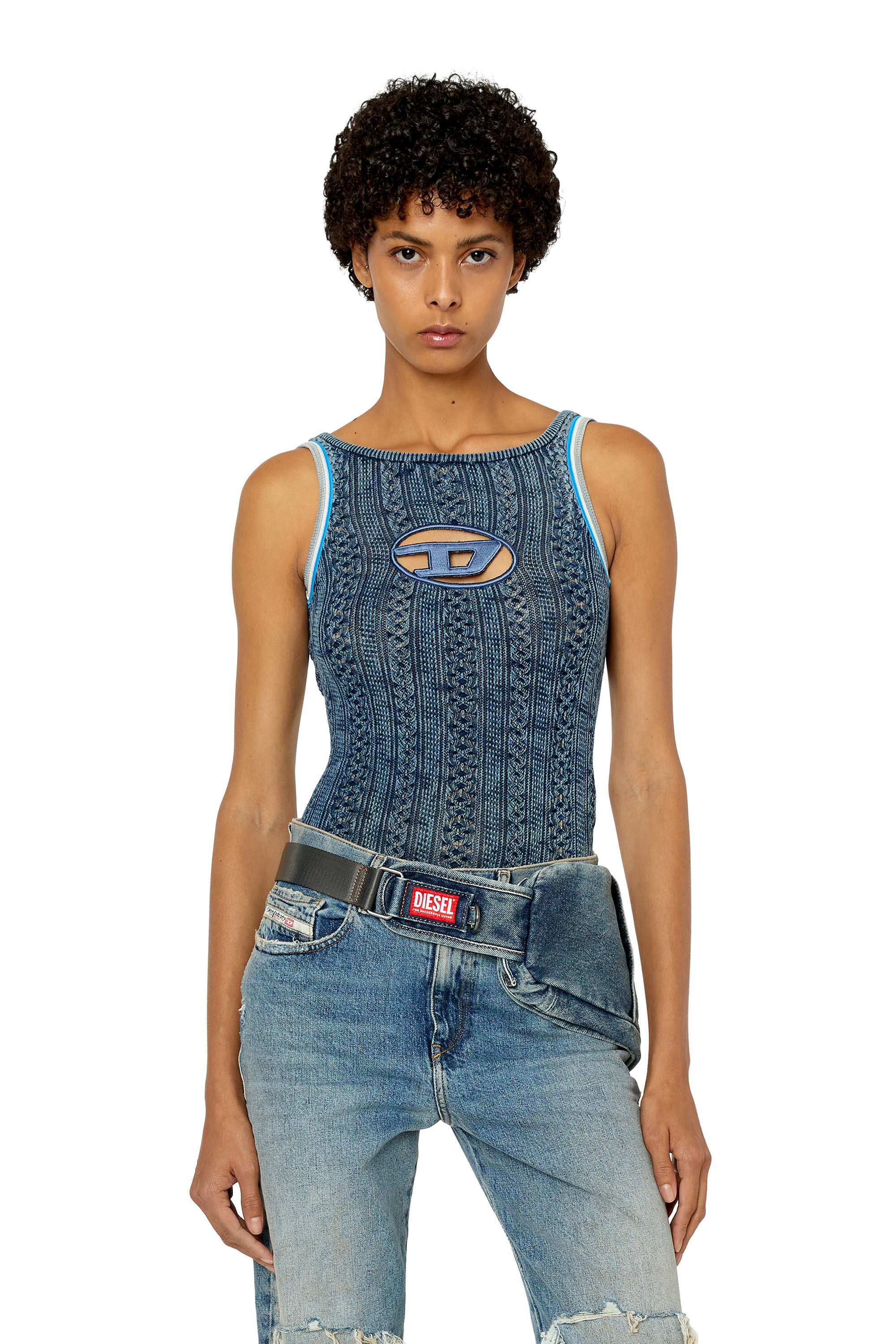 Diesel - M-ILAGROS, Woman's Pointelle bodysuit with oval D cutout in Blue - 3