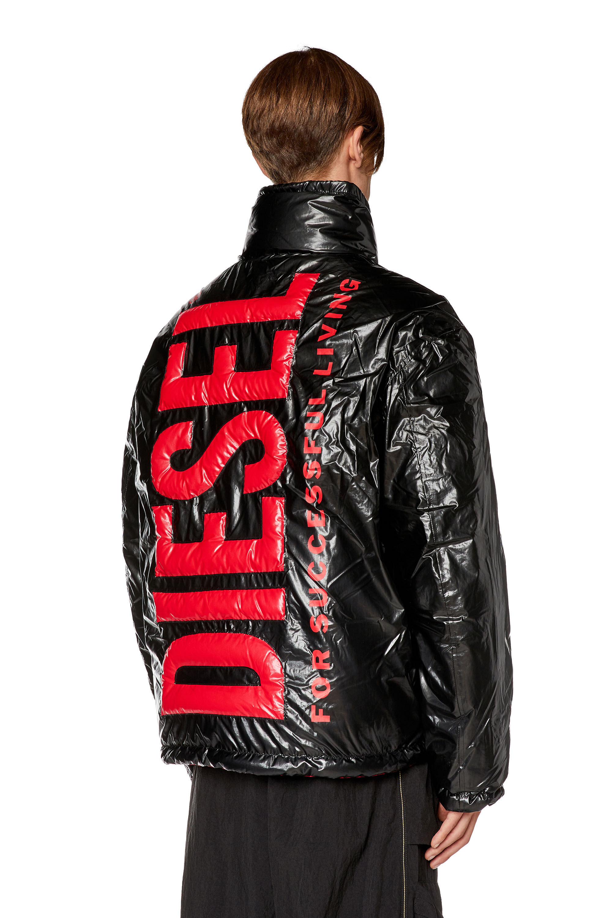 Diesel - W-JUPIT, Chaqueta de nailon brillante con logotipo en grande Hombre in Multicolor - 3