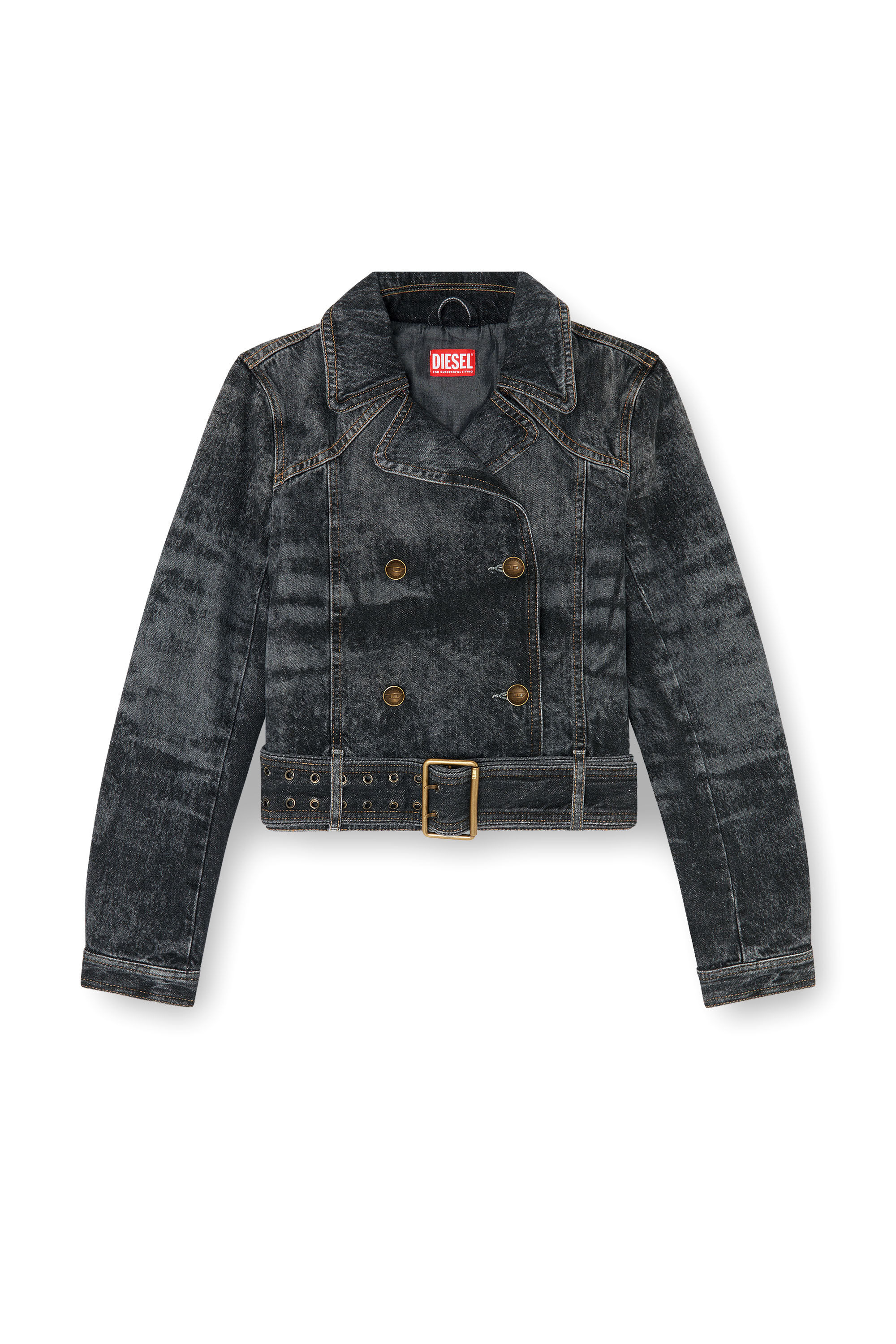 Diesel - DE-LEGEND-S, Chaqueta denim cropped con cintur&oacute;n Mujer in Negro - 2
