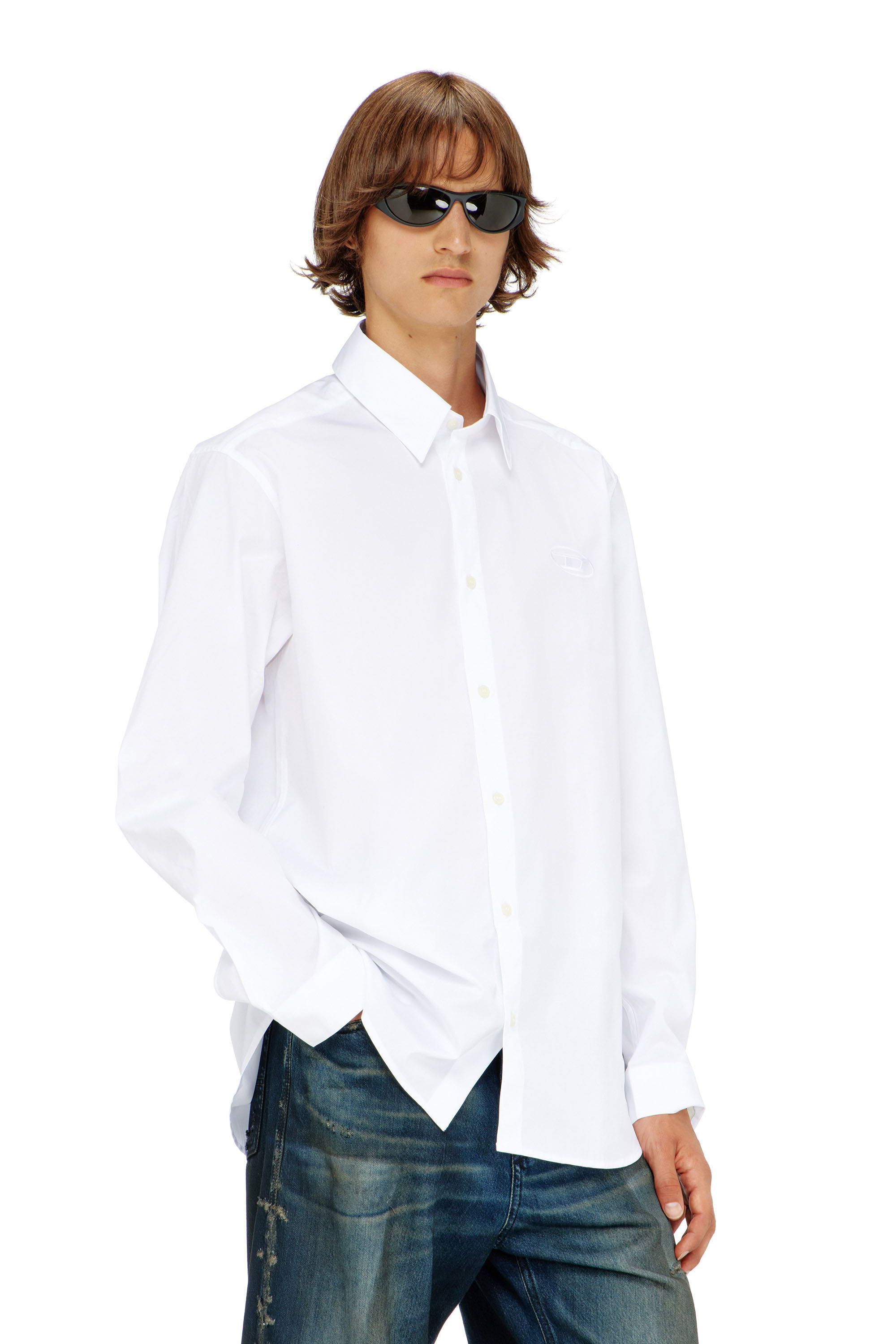 Diesel - S-SIMPLY-GSBH, Camisa de popelina el&aacute;stica con bordado Hombre in Blanco - 3