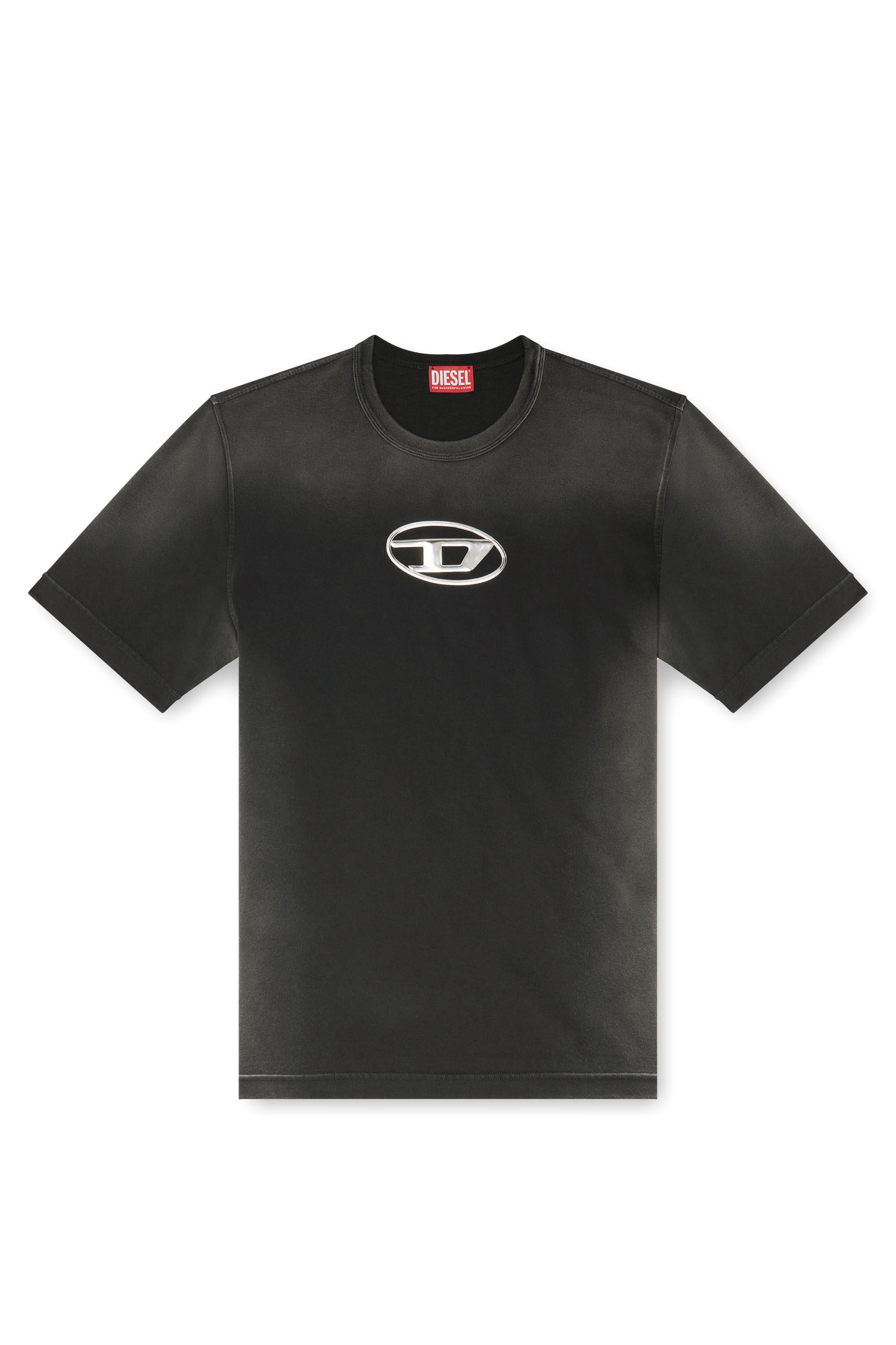 Diesel - T-ADJUST-Q8, Camiseta desteñida con logotipo Oval D recortado Hombre in Negro - 2
