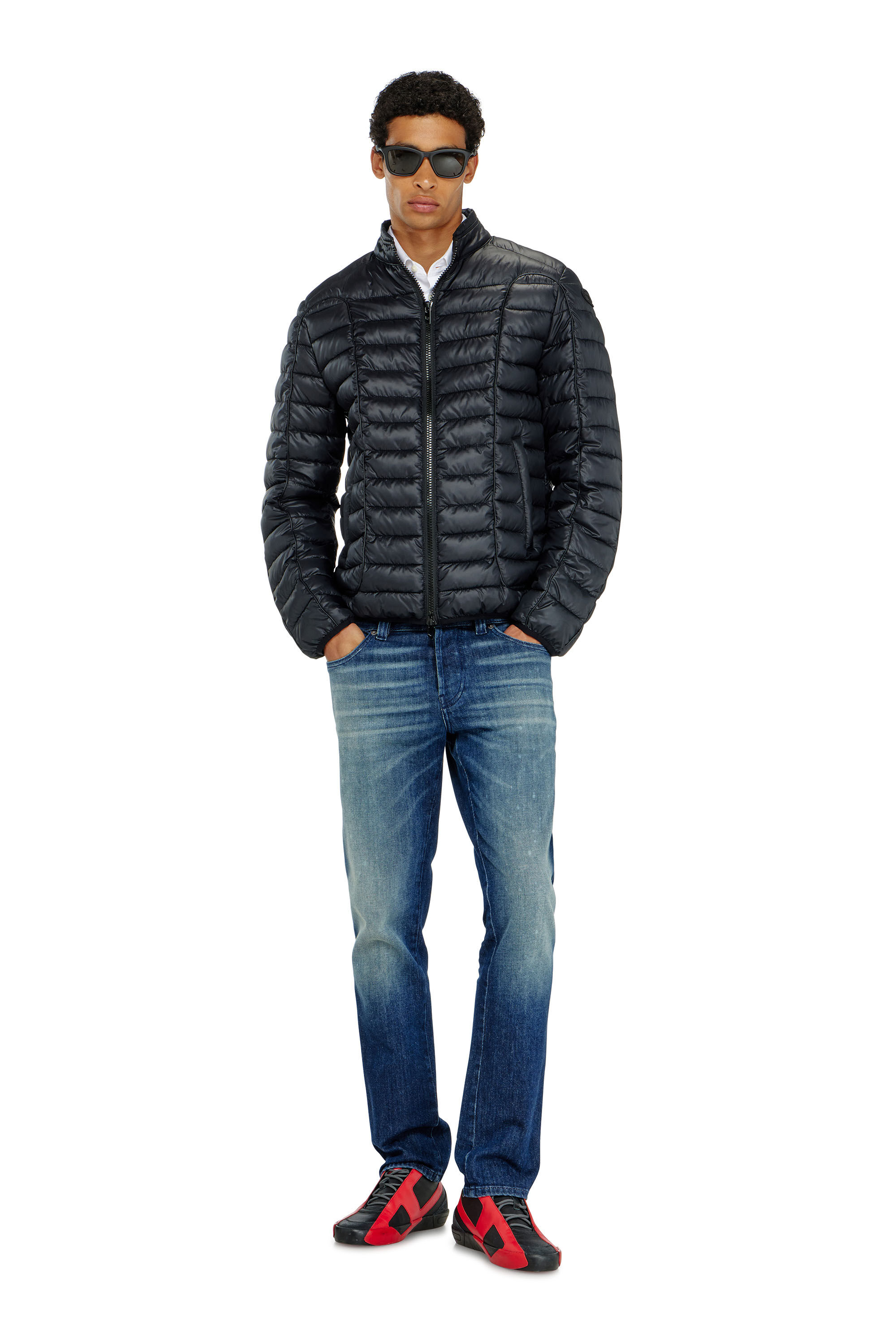 Diesel - W-PILOT-WRD, Chaqueta acolchada estilo biker con ribetes a tono Hombre in Negro - 1