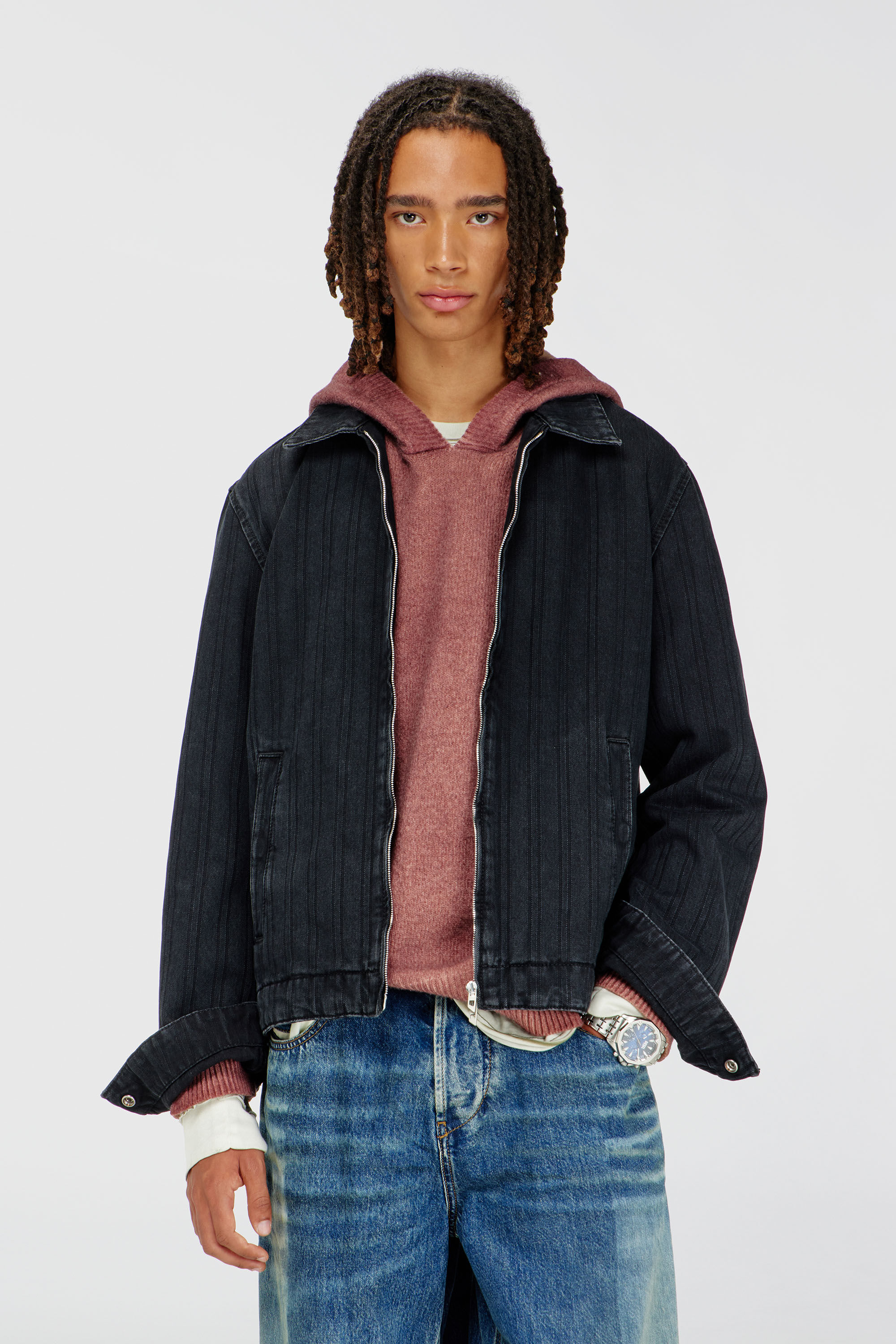 Diesel - D-ROHE, Chaqueta de denim a rayas finas Hombre in Negro - 3