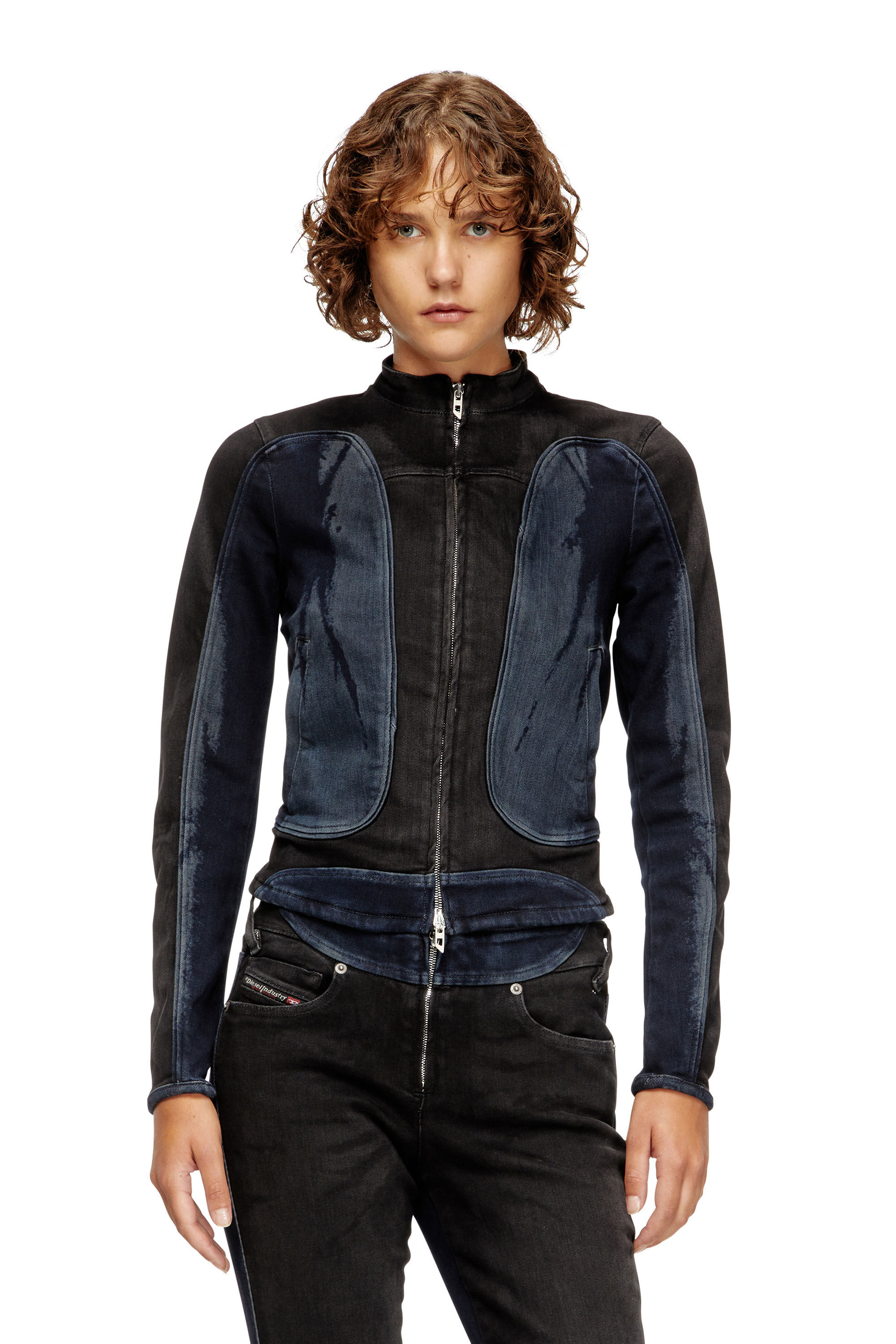 Diesel - DE-MORNY-S, Chaqueta de estilo biker en denim bicolor Mujer in Multicolor - 3
