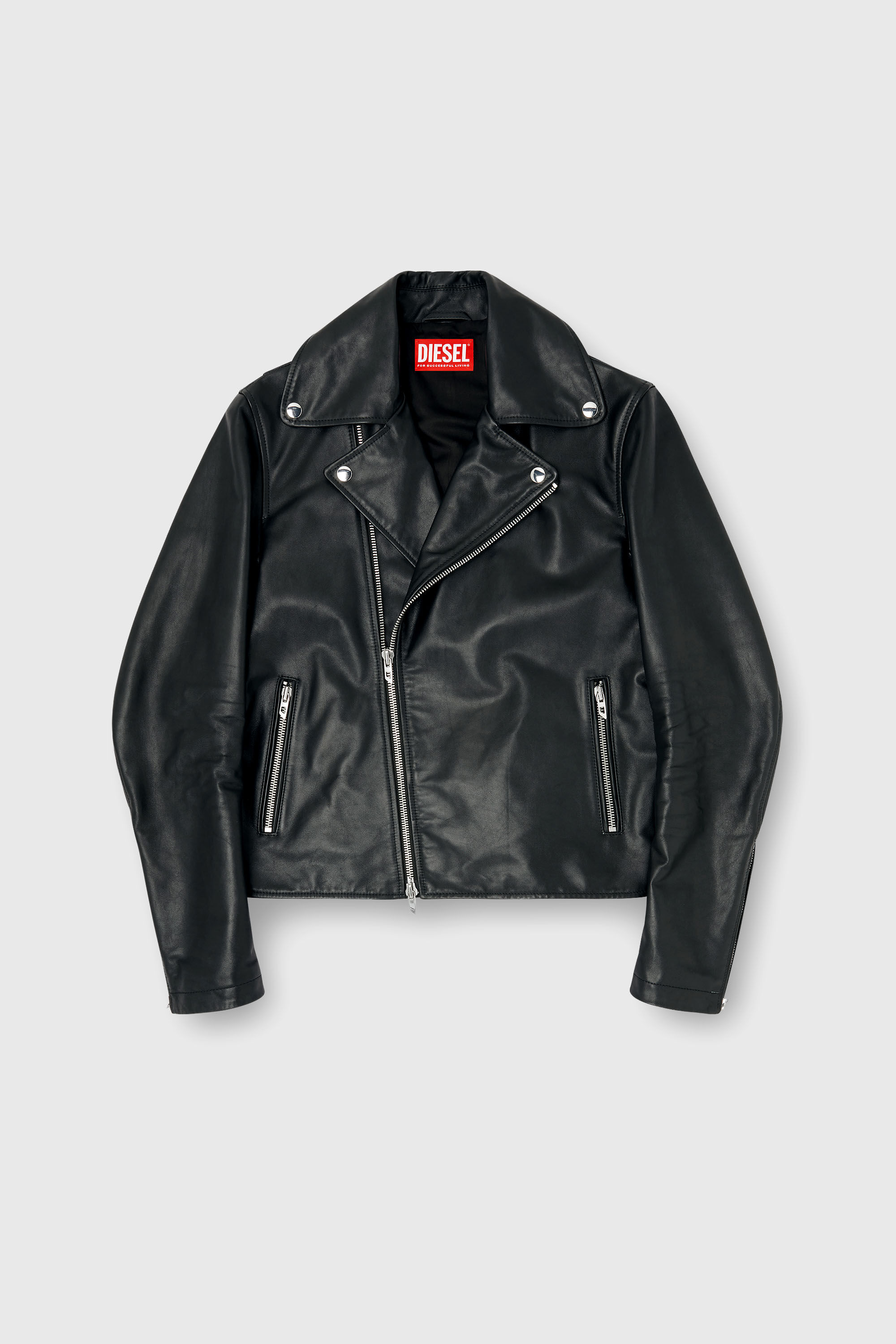 Diesel - L-EO-WRD, Chaqueta biker de cuero encerado Hombre in Negro - 2