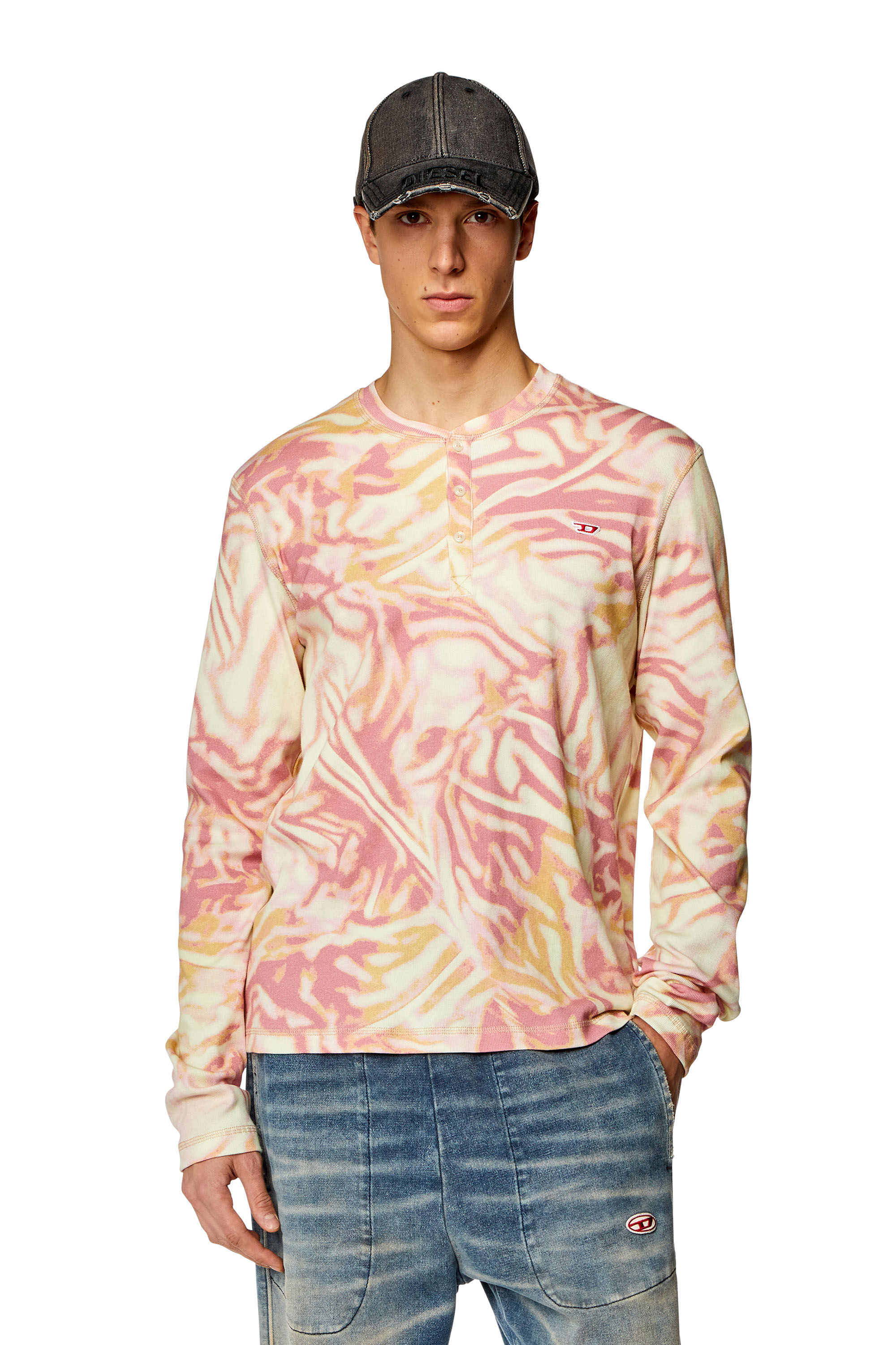 Diesel - T-SER, Top en canalé con estampado utility y de cebra Hombre in Rosa - 3