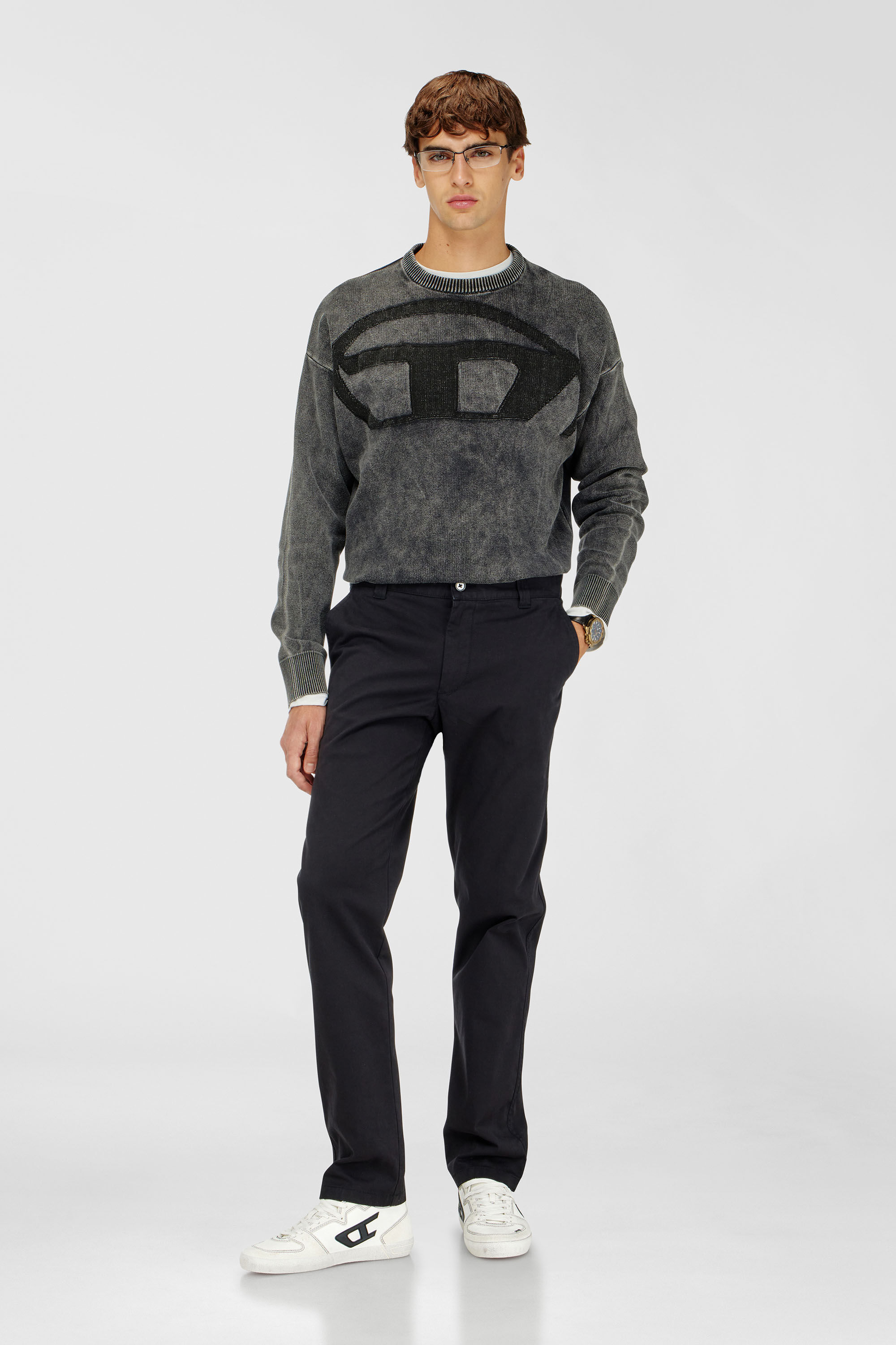 Diesel - K-UTTER, Man's Denim-effect jumper with Oval D logo in Black - 1