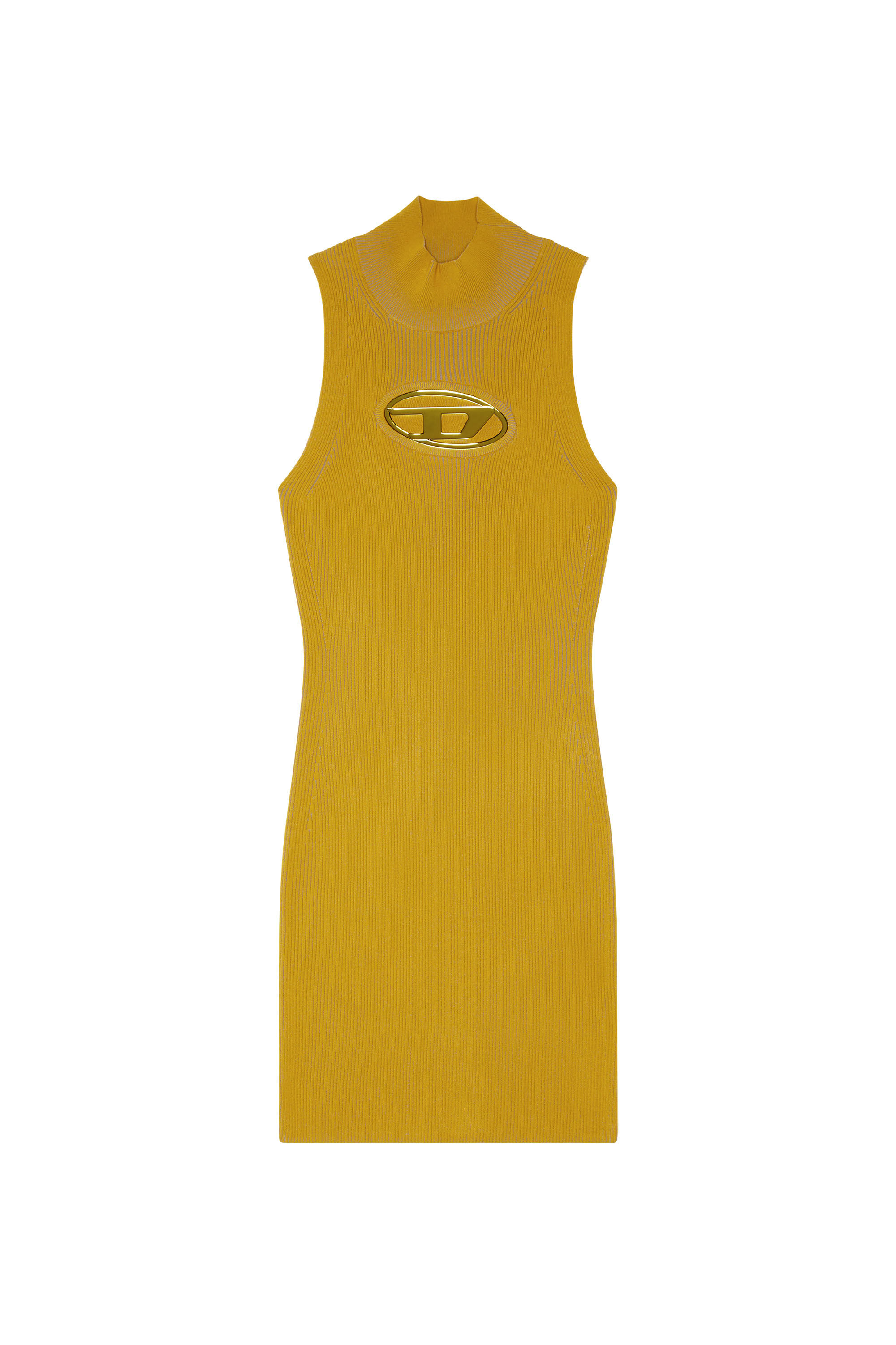 Diesel - M-ONERVA, Woman Short dress with cut-out and logo plaque in Yellow - Image 2