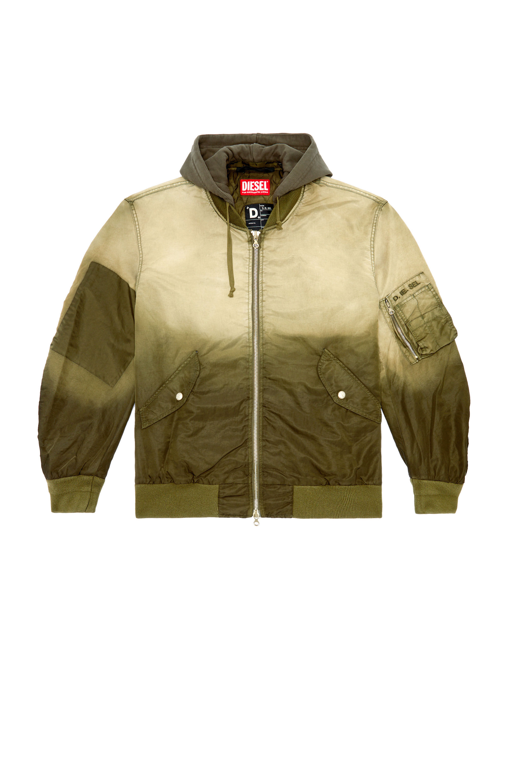 Diesel - J-COMMON, Chaqueta bomber con capucha de satén de nailon tratado Hombre in Marrón - 2