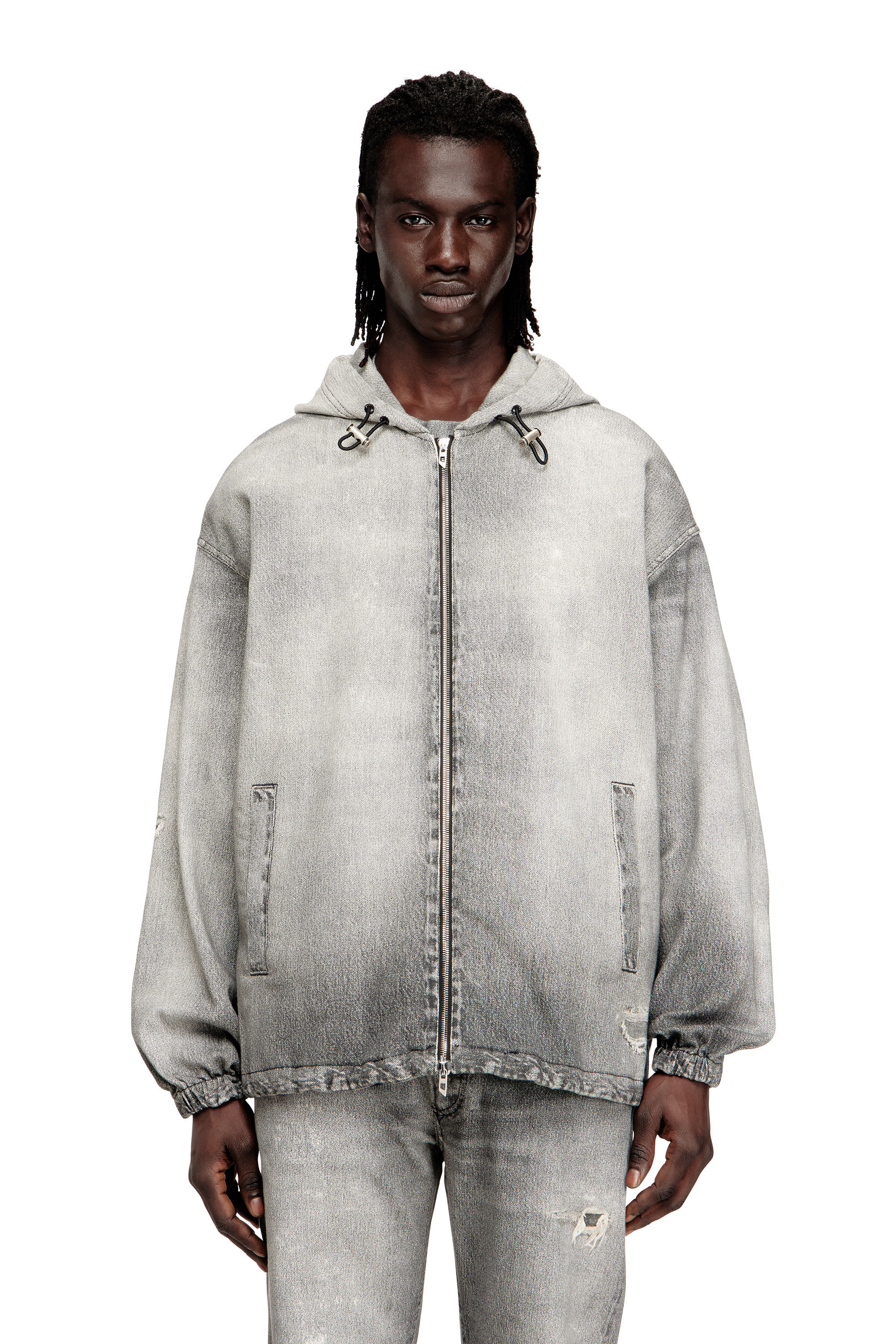Diesel - D-WYNNY JOGG, Chaqueta con capucha en trompe l'oeil JoggJeans Hombre in Gris - 3