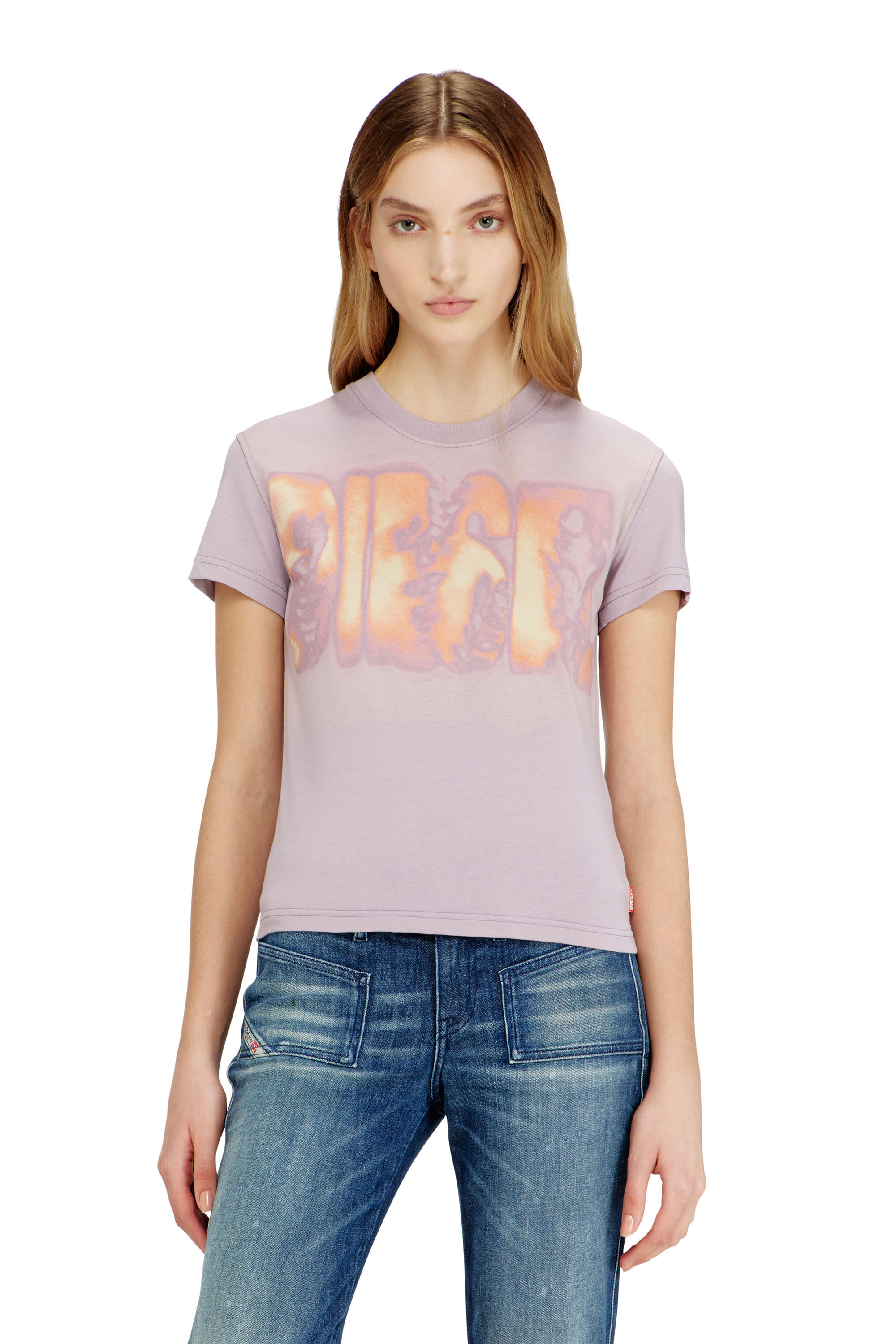 Diesel - T-ILA-AA3, Camiseta slim de punto con estampado gr&aacute;fico Mujer in Morado - 3