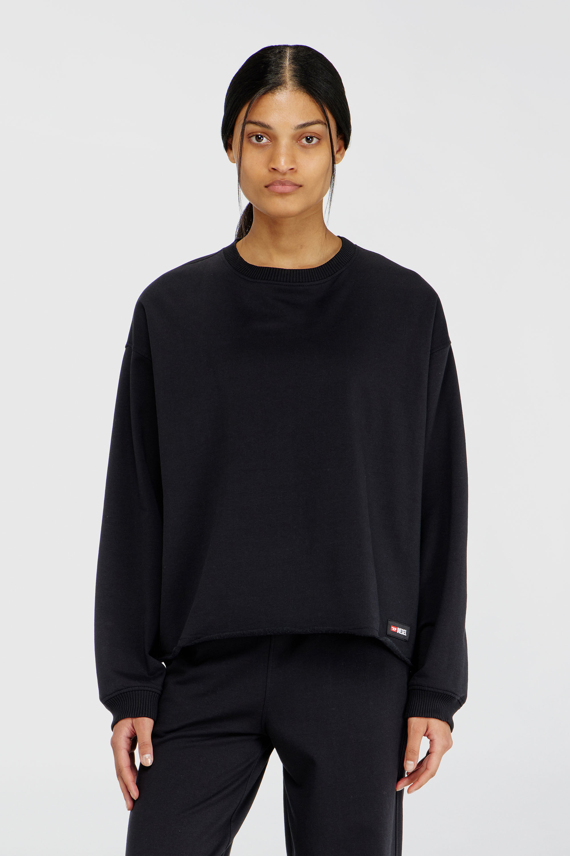 Diesel - PATRICIA-D-CORE, Sudadera afelpada con bajo al corte Mujer in Negro - 3