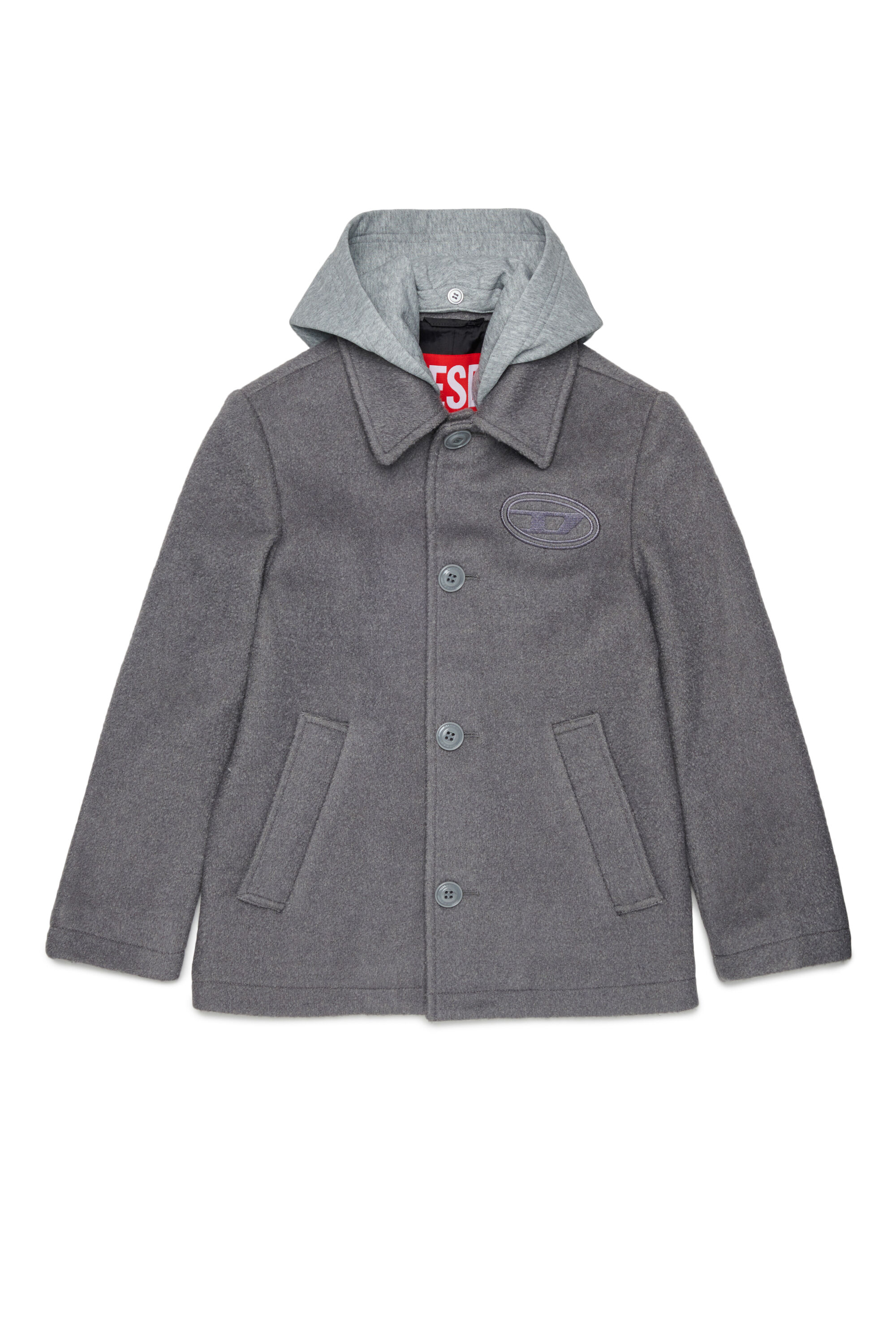 Diesel - JASTONEOUT, Abrigo de mezcla de lana con capucha desmontable Hombre in Gris - 1