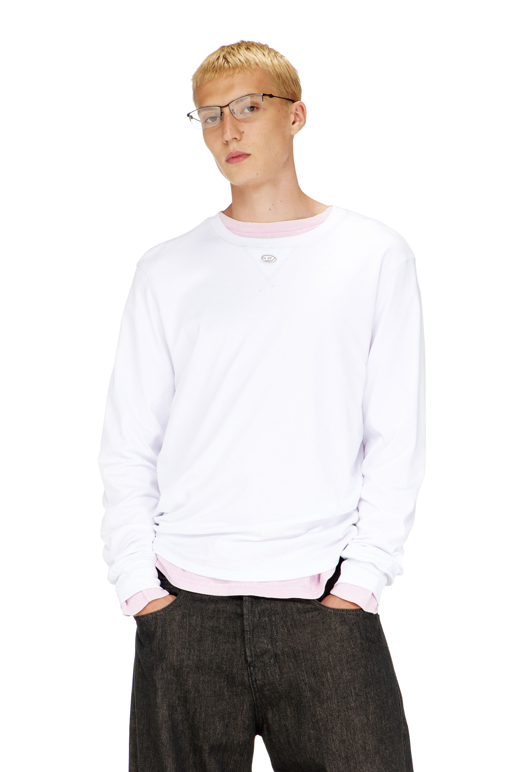 Diesel - T-MADJUST-LS-TR, Man's Cotton long-sleeve T-shirt with Oval D in White - 3