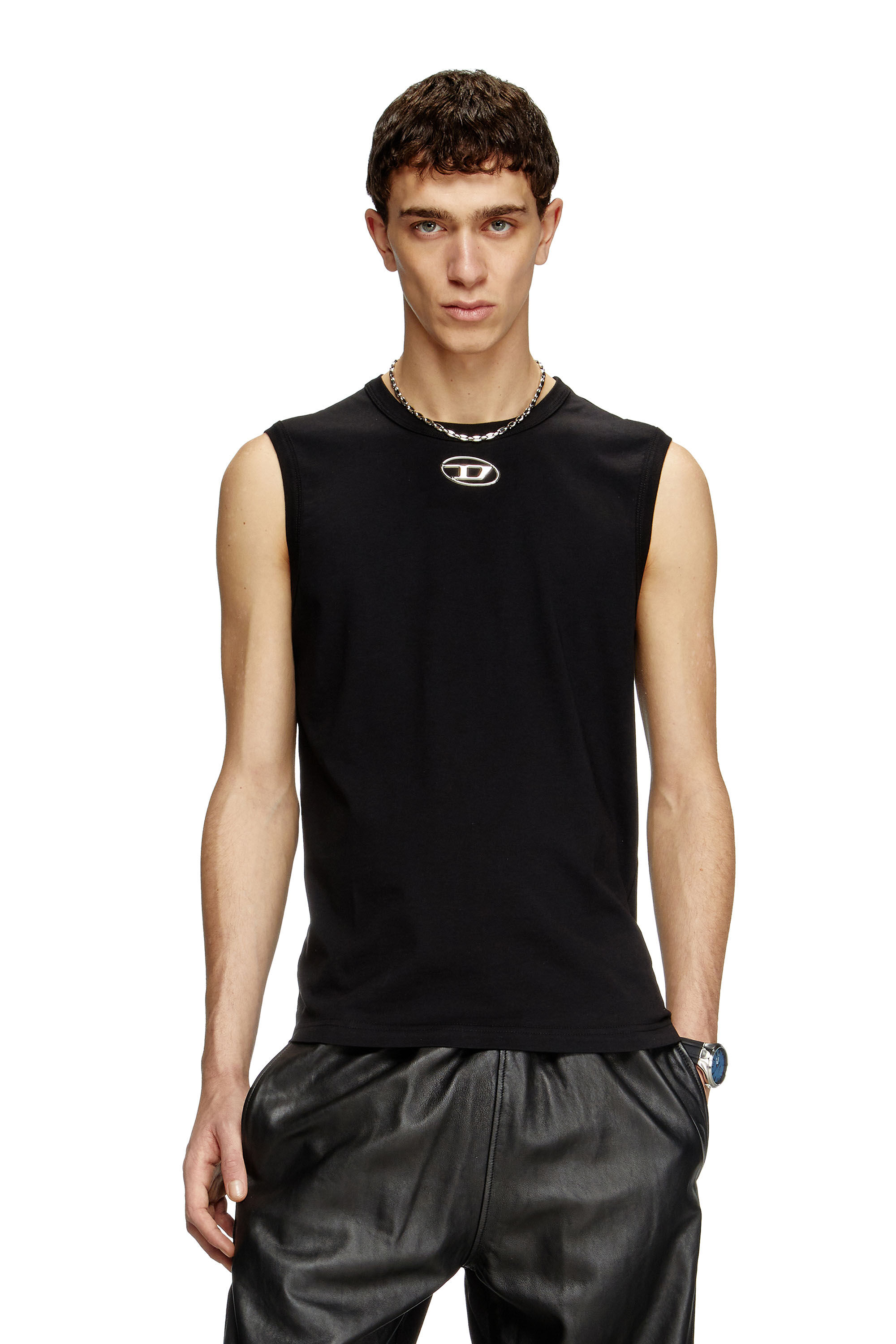 Diesel - T-BISCO-OD, Camiseta con tirantes con logotipo Oval D metálico Hombre in Negro - 3