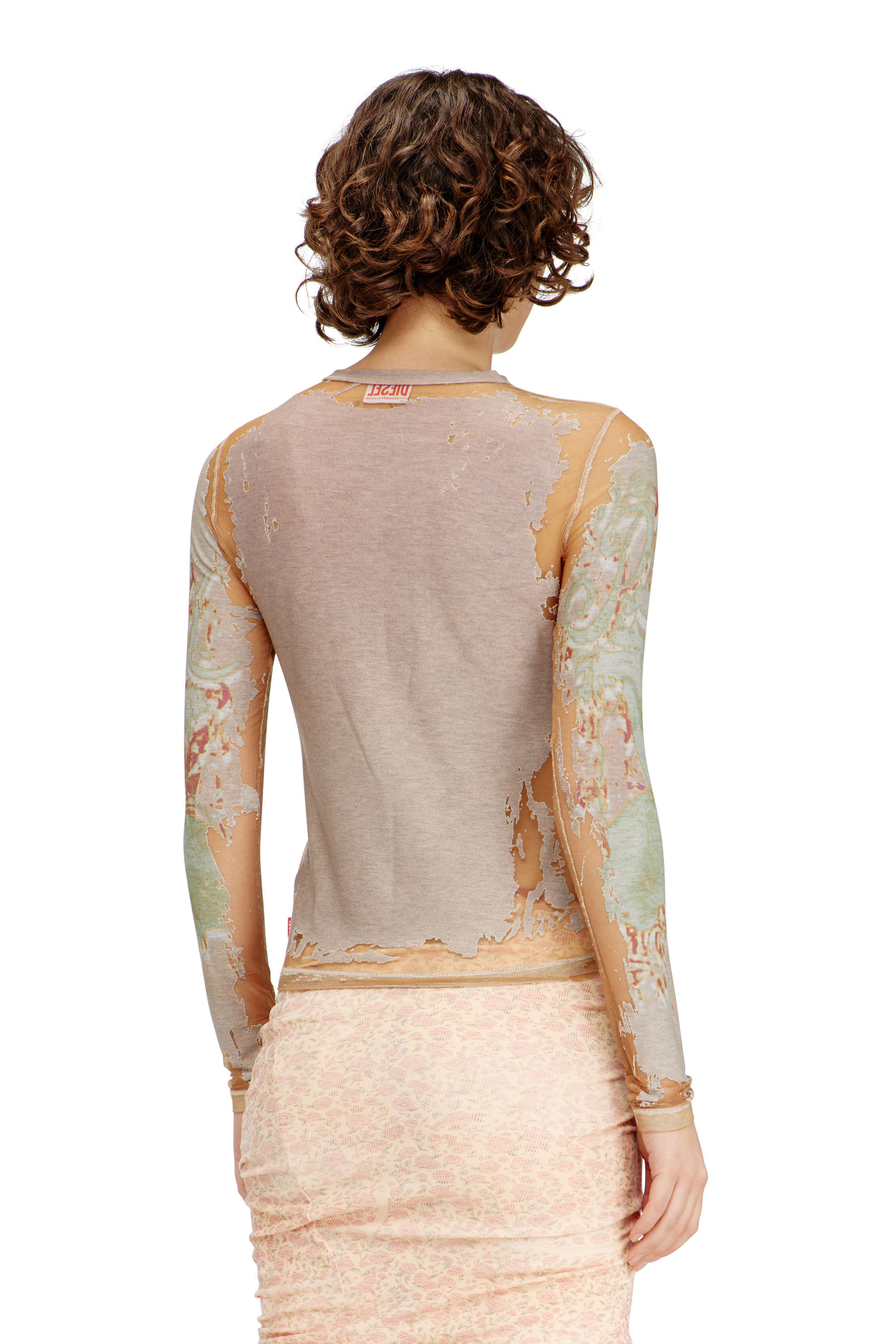 Diesel - T-GABRY, Top tipo c&aacute;rdigan de jersey devor&eacute; estampado Mujer in Marr&oacute;n - 4