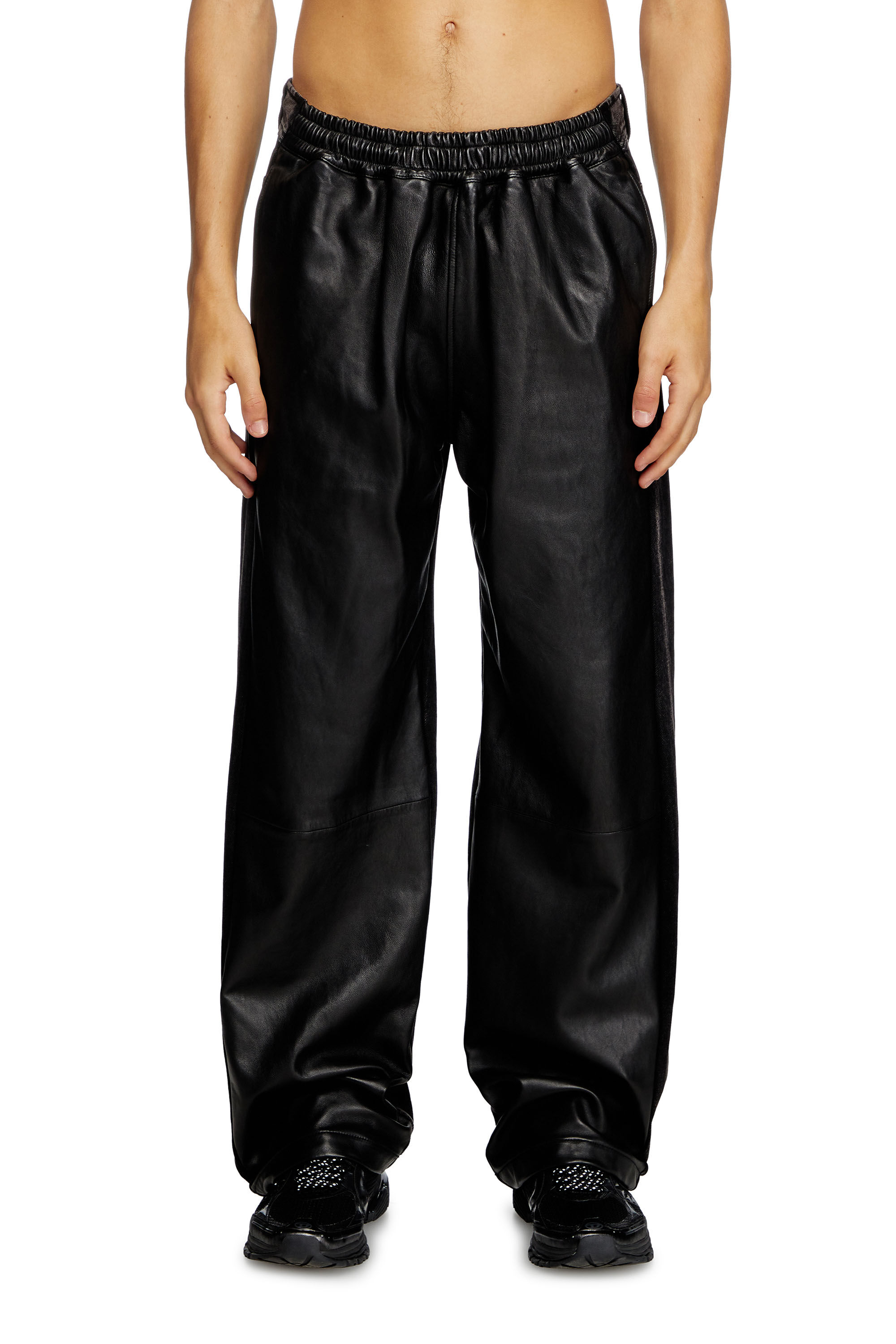 Diesel - P-OCHS, Pantalones híbridos de denim y cuero Hombre in Negro - 3