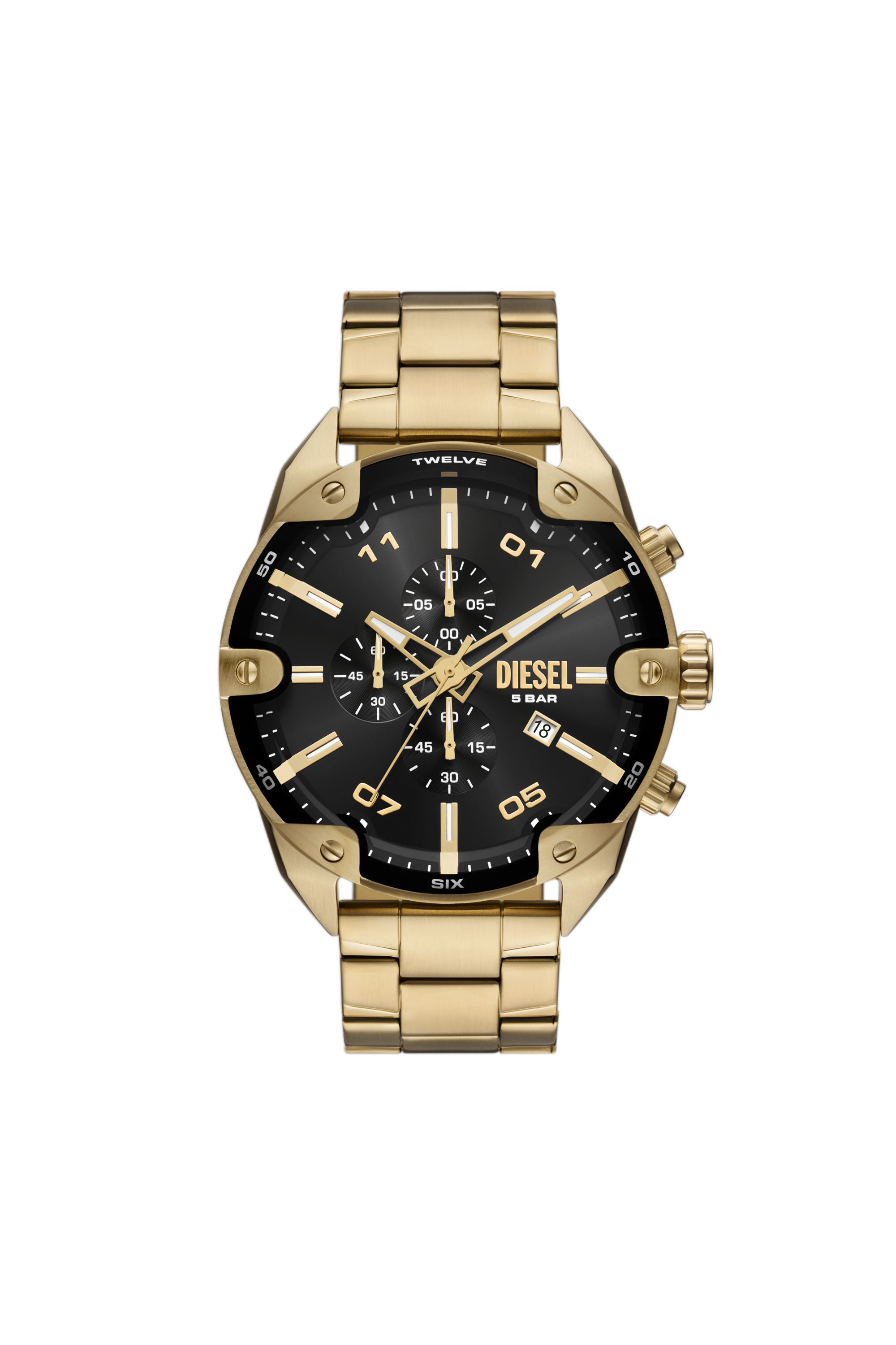 時計 diesel dz7156 Men's Diesel Spiked Chronograph Gold-Tone Stainless Steel