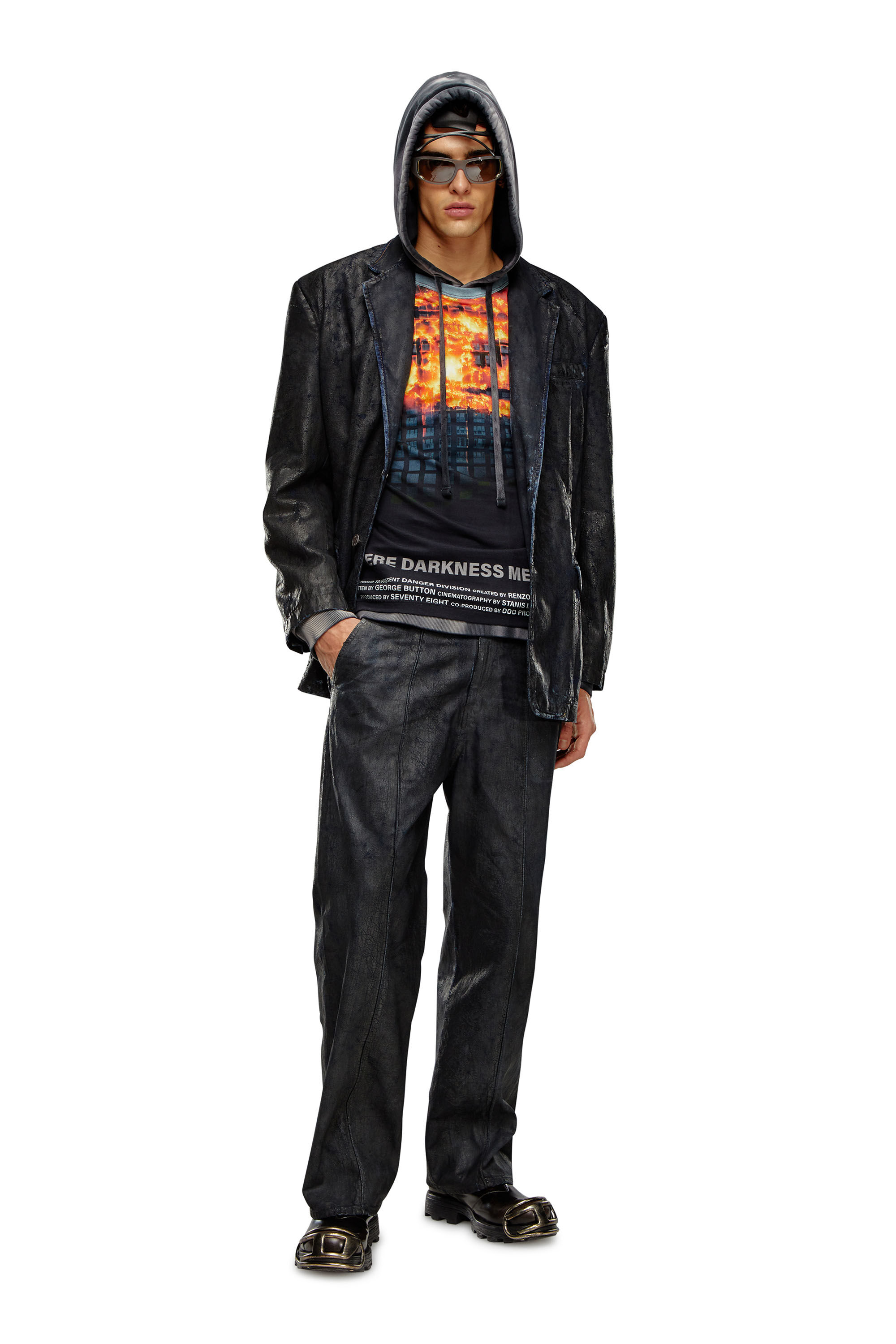 Diesel - D-BLA-FSE, Blazer de denim con recubrimiento craquelado Hombre in Negro - 1