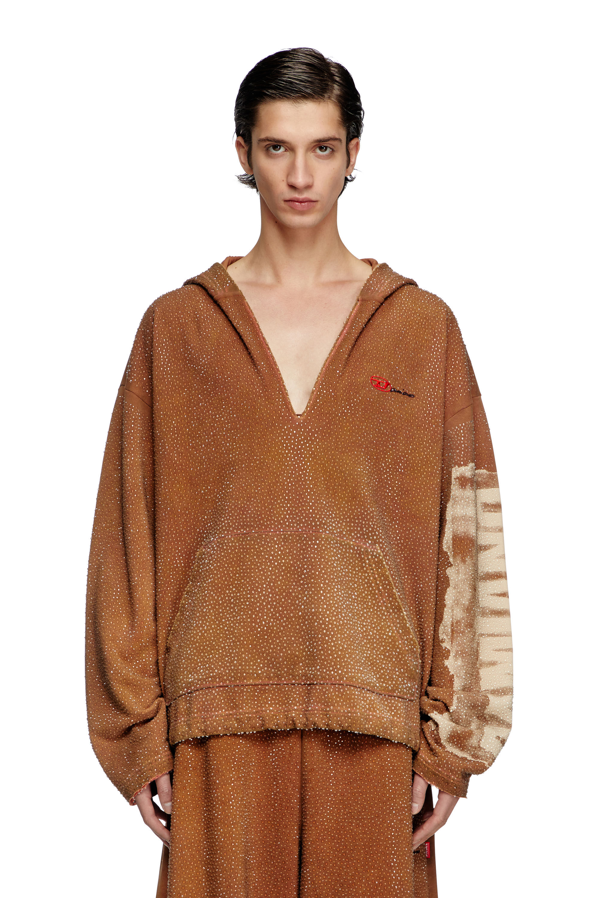 Diesel - S-BOXT-HOOD-LUX-DD, Unisex's Treated V-neck hoodie with crystals in Brown - 3