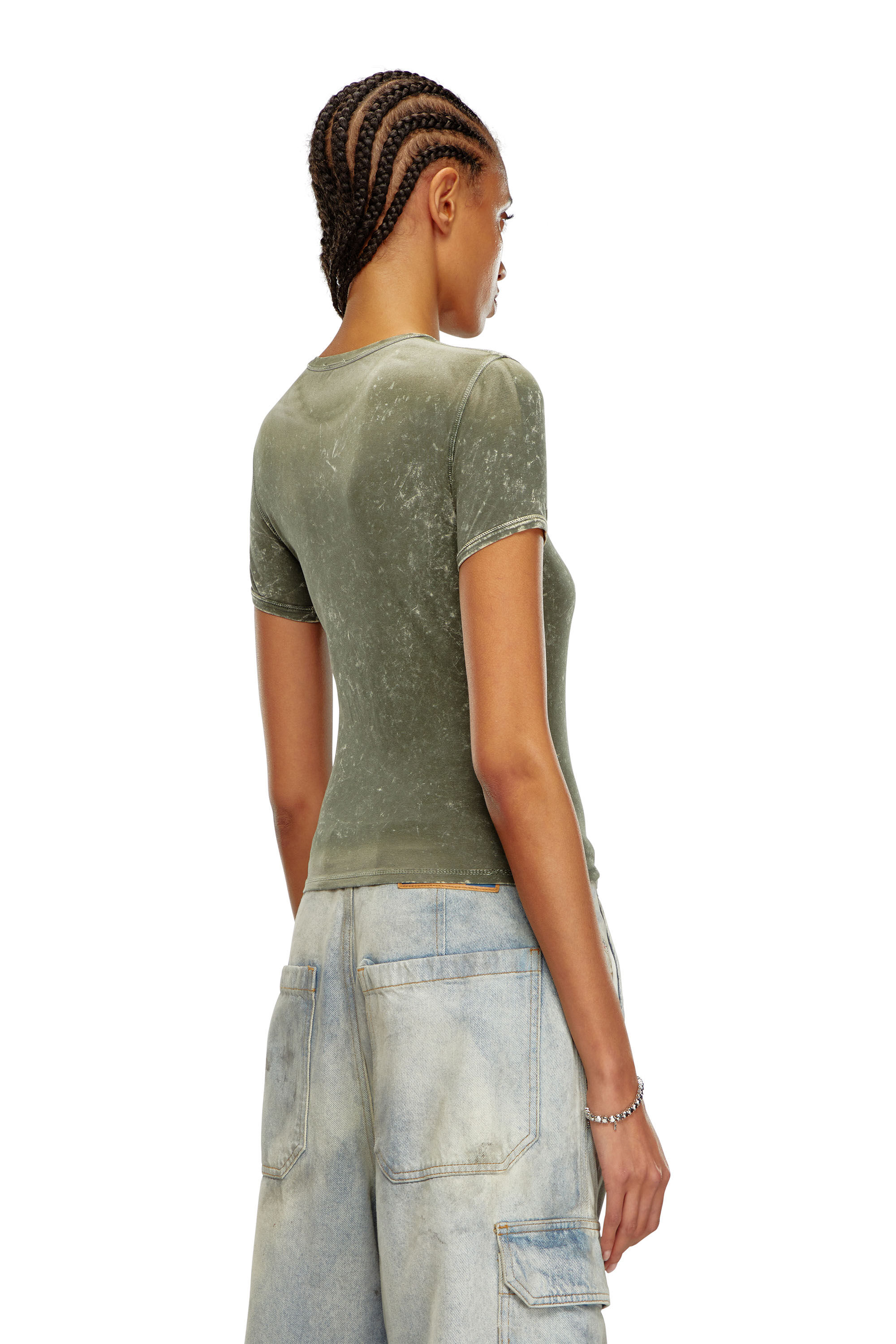 Diesel - T-UNCUTIES-P1, Mujer Camiseta con efecto mármol de tejido elástico in Verde - Image 4