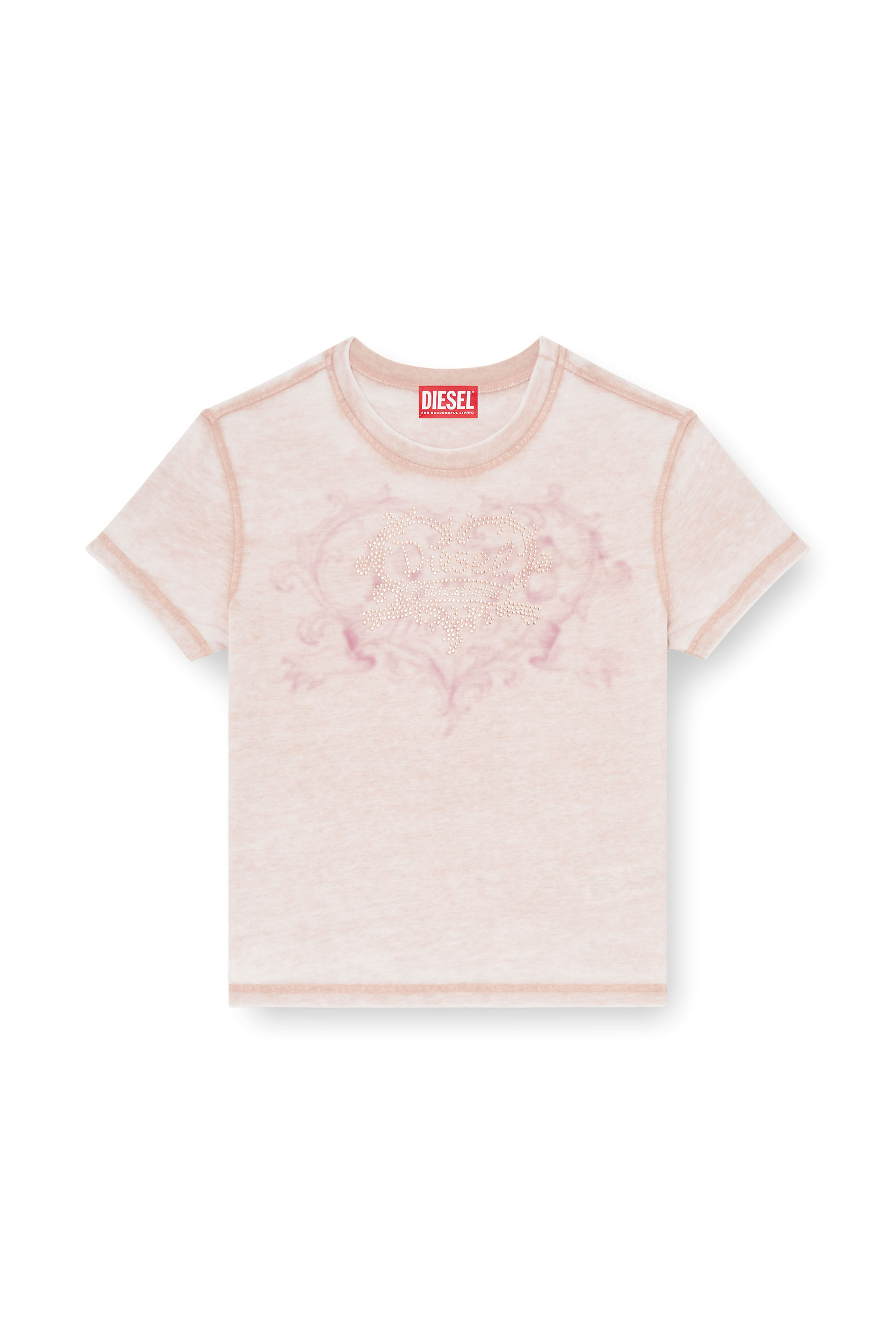 Diesel - T-ILA-AA1, Camiseta de jersey con strass y burnout effect Mujer in Rosa - 2