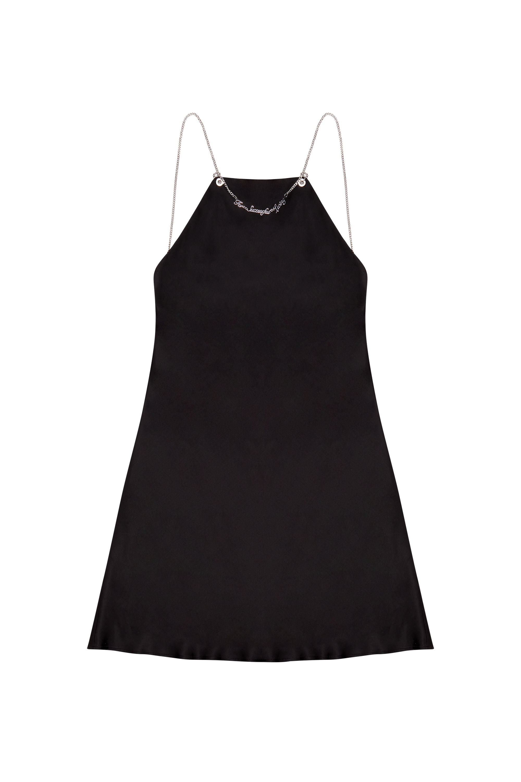 Diesel - D-ELIZ-MINI, Woman Satin mini dress with chain straps in Black - Image 2