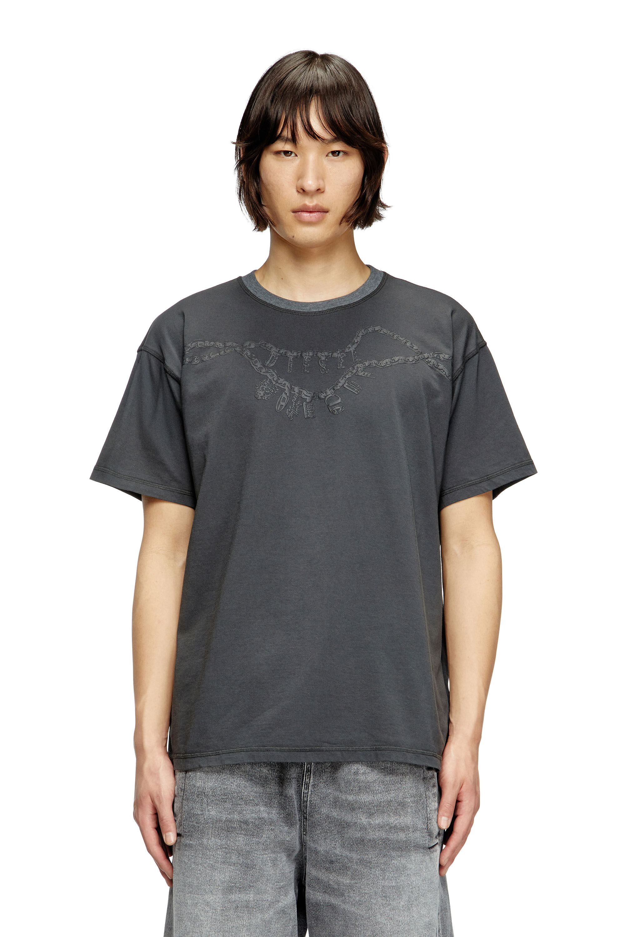 Diesel - T-NORM-HOSHI, Camiseta con estampado de collar con colgante Unisex in Gris - 3