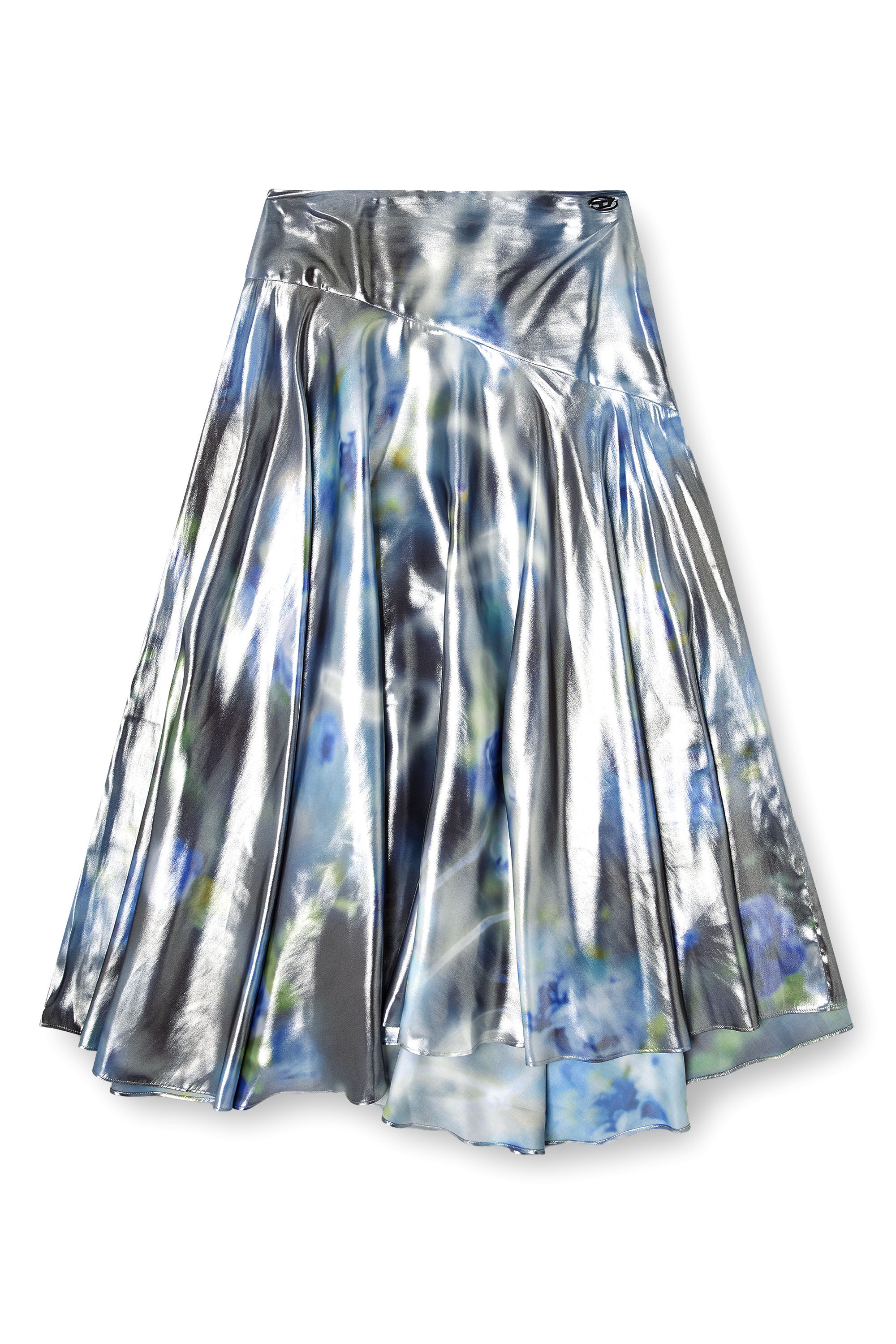 Diesel - O-ZULIE-S2, Falda midi metálica con estampado de rosas difuminadas Mujer in Azul marino - 2