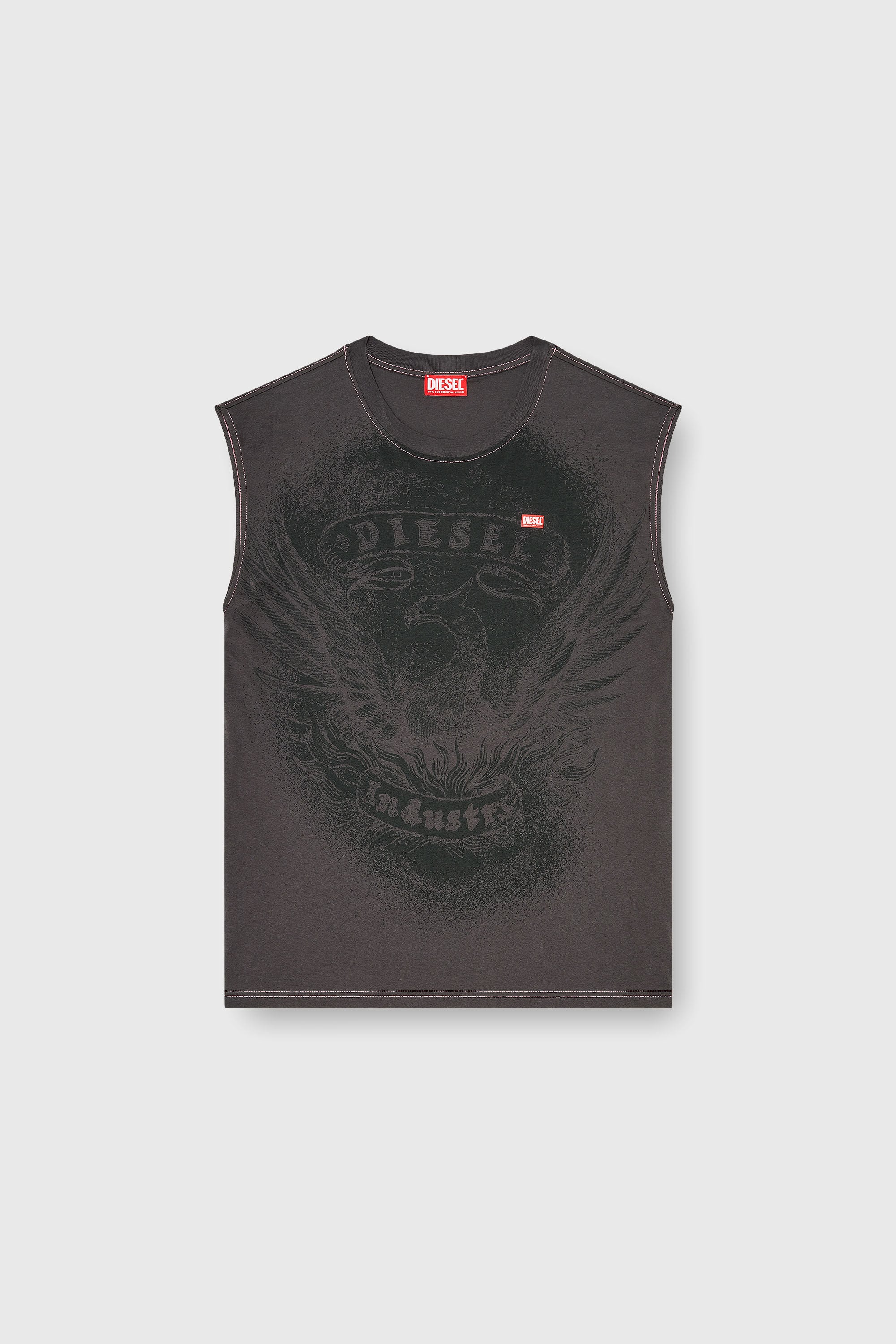 Diesel - T-BOXT-SL-NOTCH, Top sin mangas de algod&oacute;n con gr&aacute;fico tonal Hombre in Gris - 2