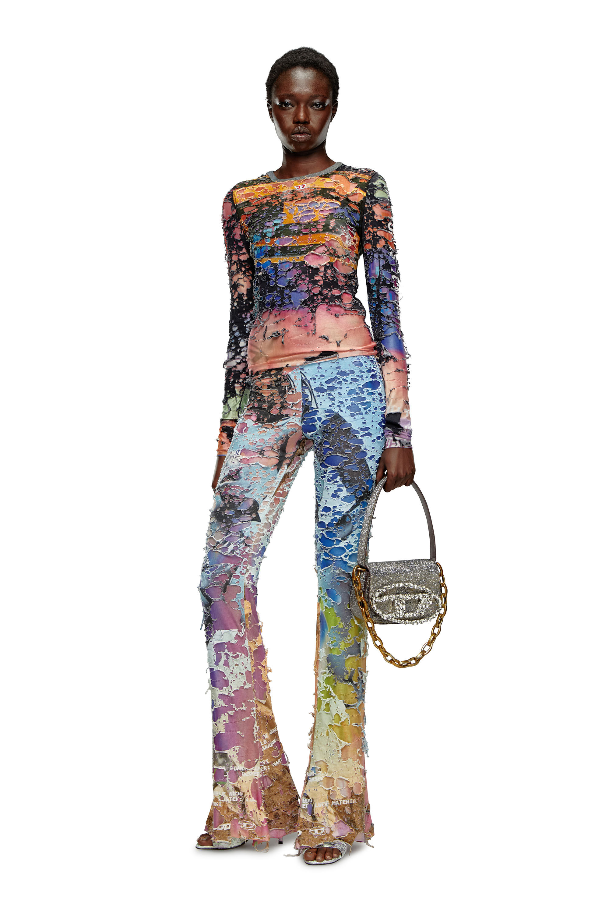 1DR Bolso de hombro iconico de lurex de camuflaje Mujer Multicolor Diesel