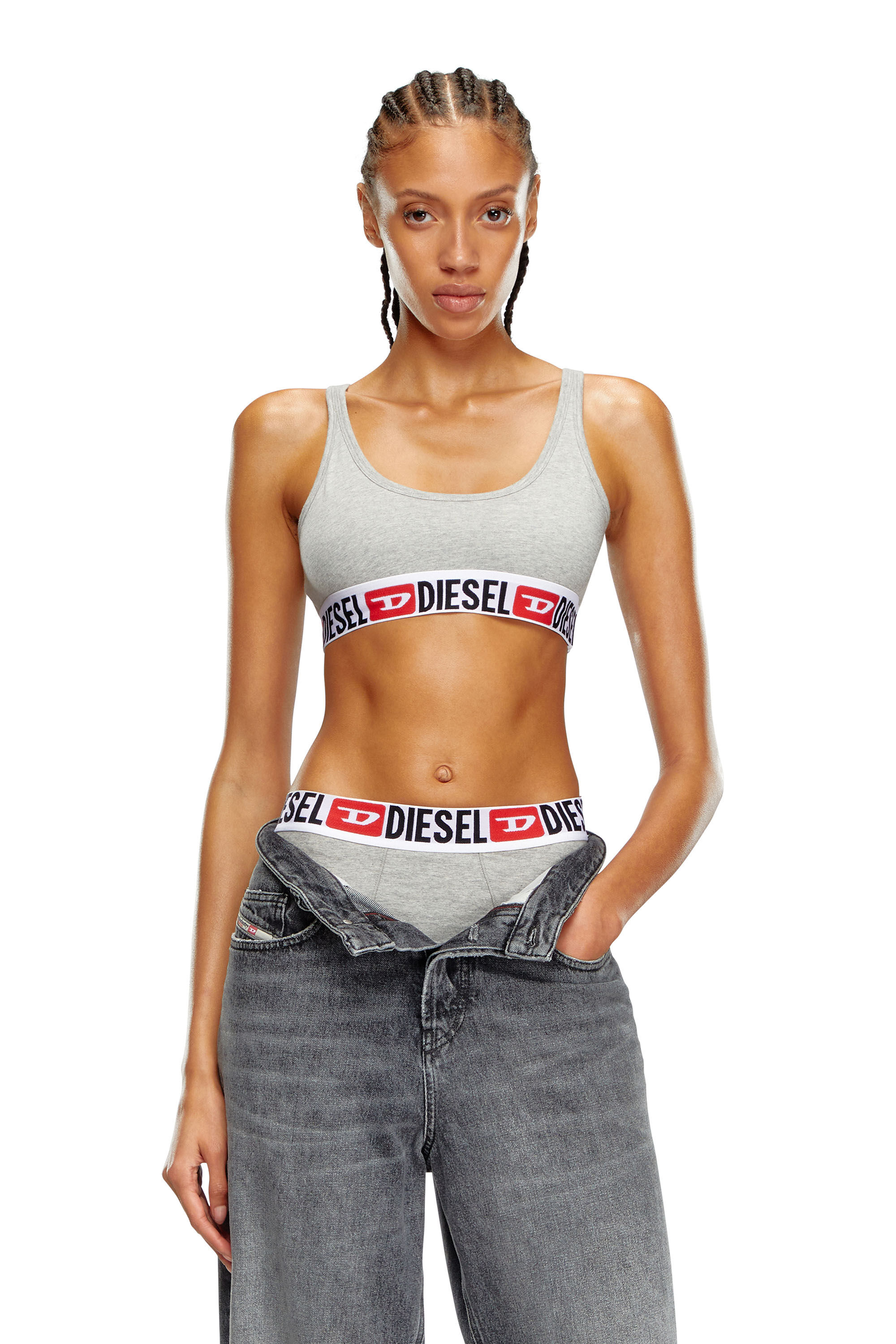 Diesel - UFSB-ORIBA, Woman Ribbed bralette with logo band in Grey - Image 3