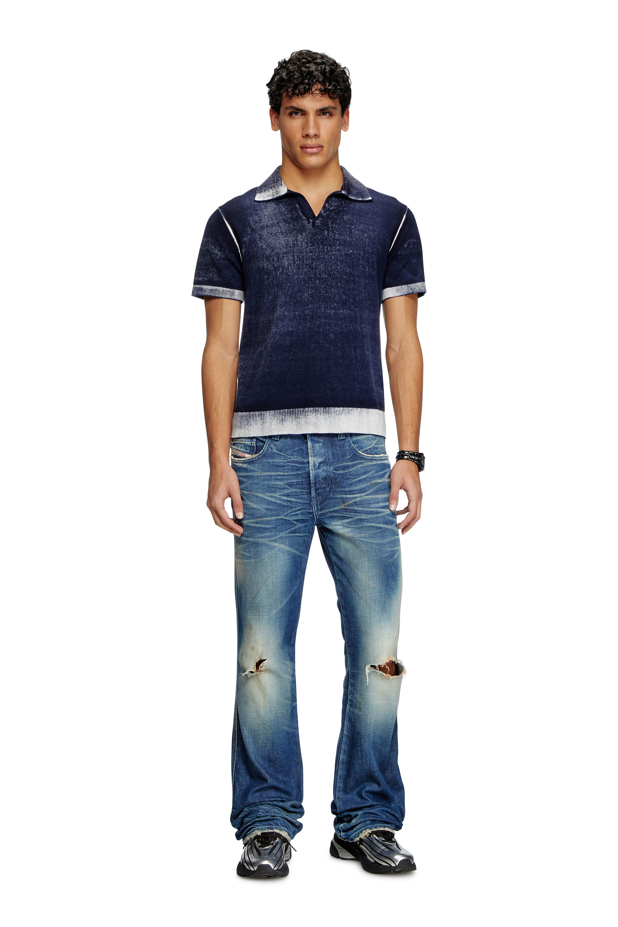 Diesel - K-LORENZO-SS, Jersey de manga corta con cuello polo y estampado invertido Hombre in Azul marino - 1