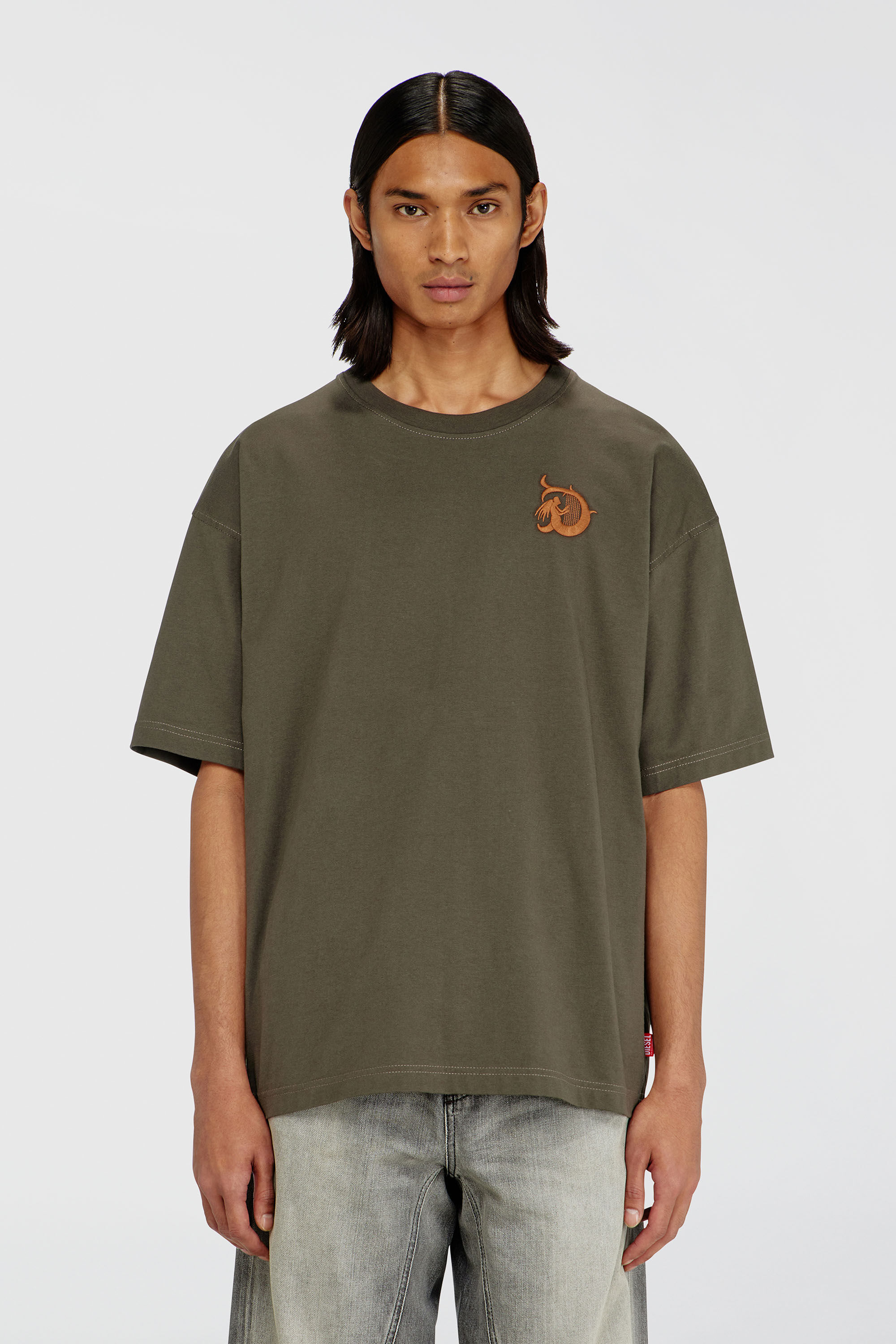 Diesel - T-BOXT-AA11, Camiseta de jersey con estampado flocado Hombre in Verde - 3