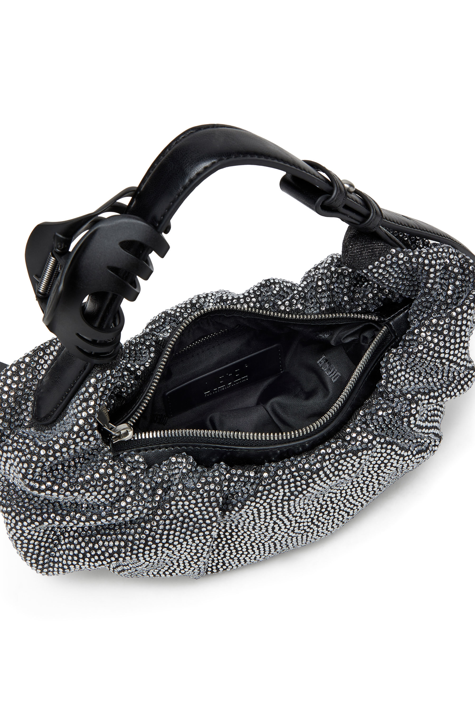 Diesel - GRAB-D HOBO S, Pequeño bolso hobo fruncido en denim con cristales Mujer in Negro - 5