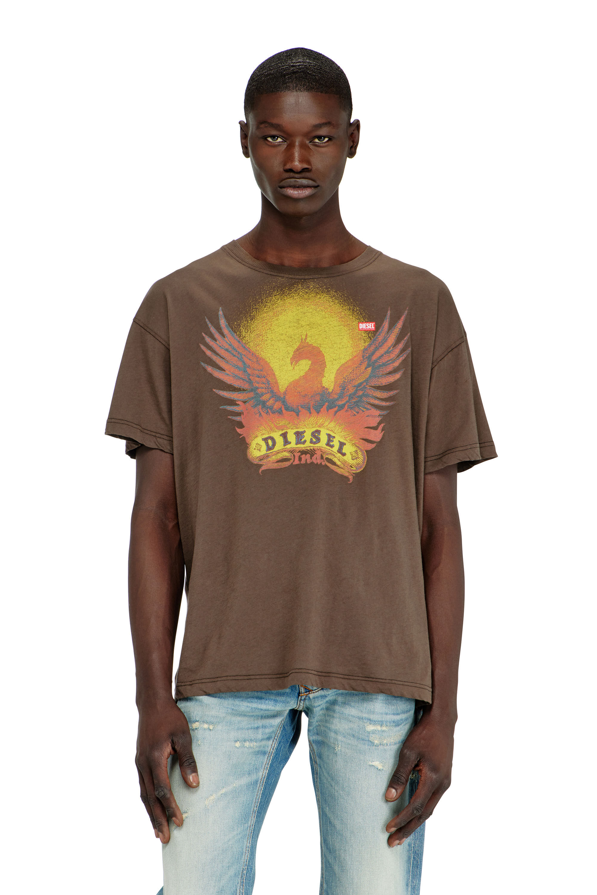 Diesel - T-NORM-AA1, Camiseta regular con estampado de f&eacute;nix Hombre in Marr&oacute;n - 3