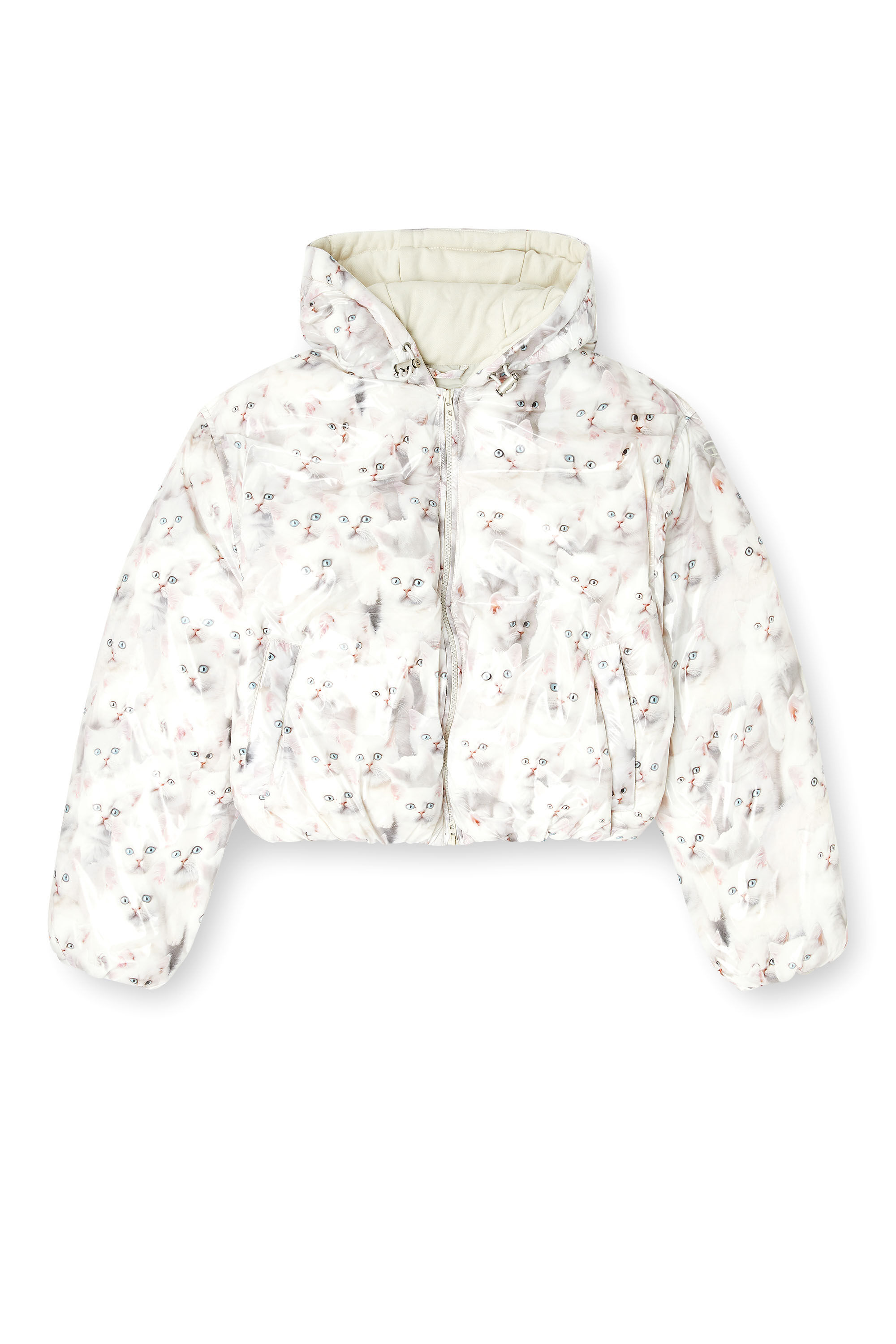 Diesel - W-INNER-R1, Chaqueta acolchada con estampado de gatos Mujer in Blanco - 2