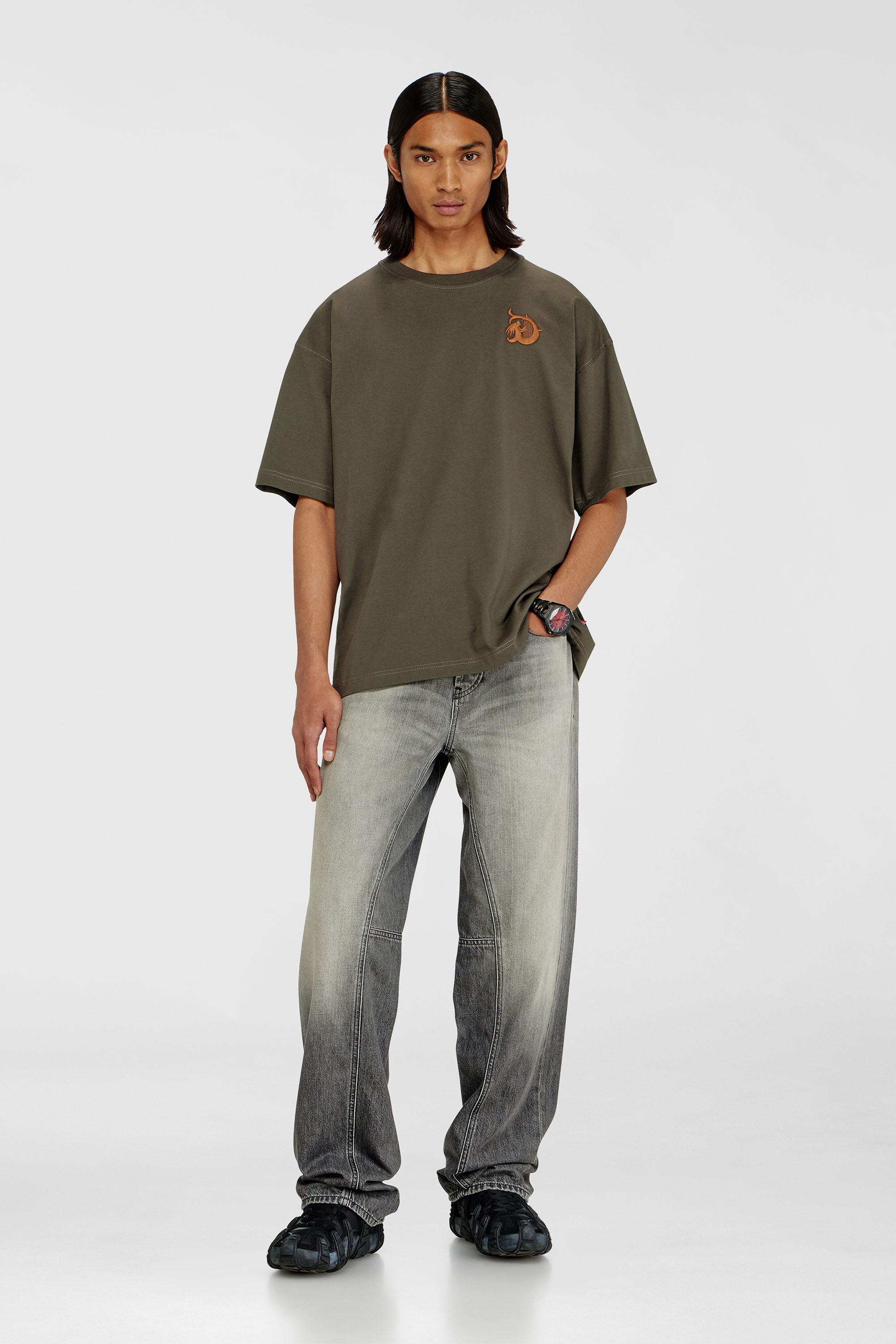 Diesel - T-BOXT-AA11, Camiseta de jersey con estampado flocado Hombre in Verde - 1