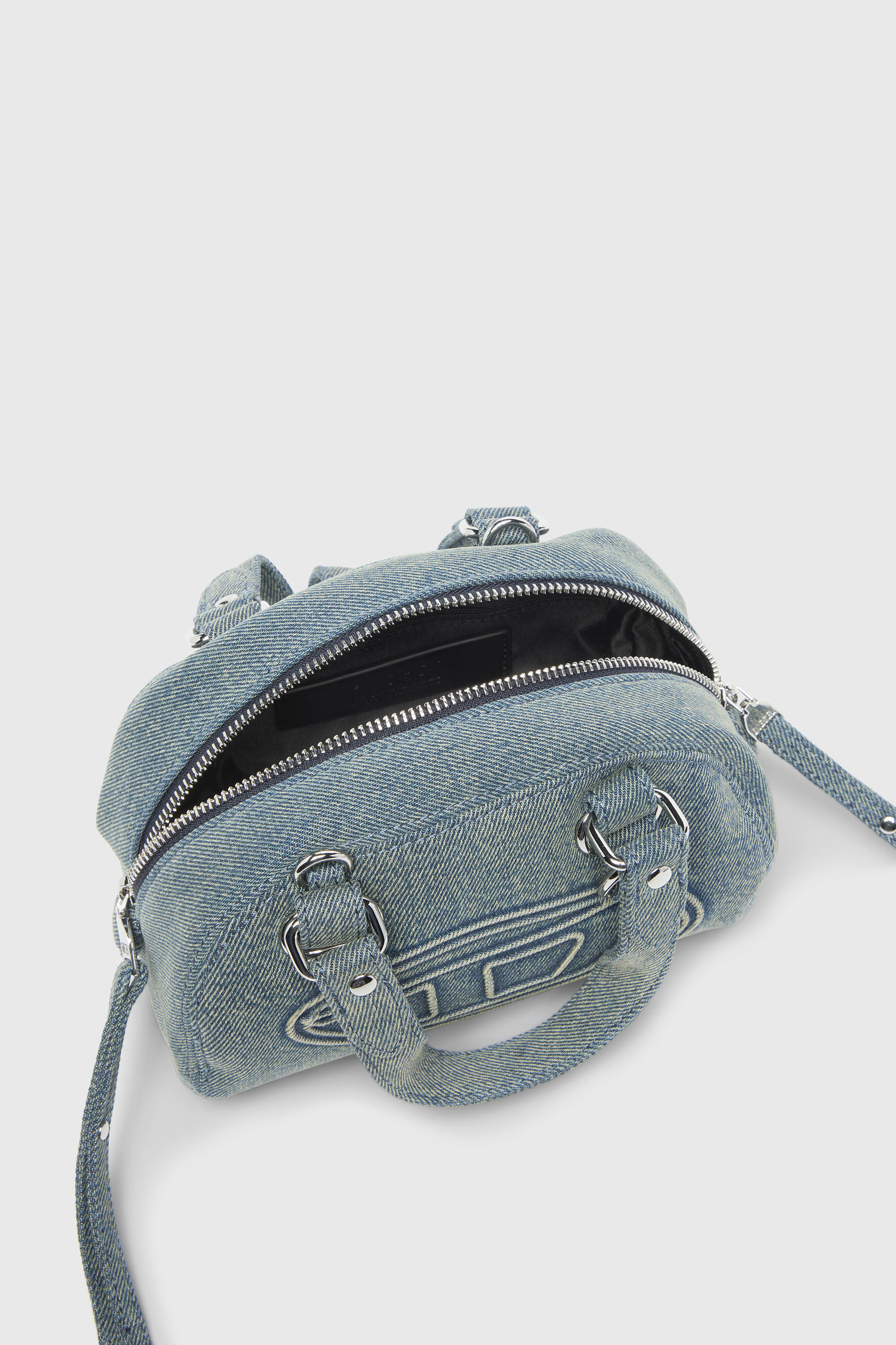 Diesel - 1DR DOME SOFT CROSSBODY, 1DR Dome-Peque&ntilde;o bolso bowling de denim con logo Oval D Unisex in Azul marino - 3