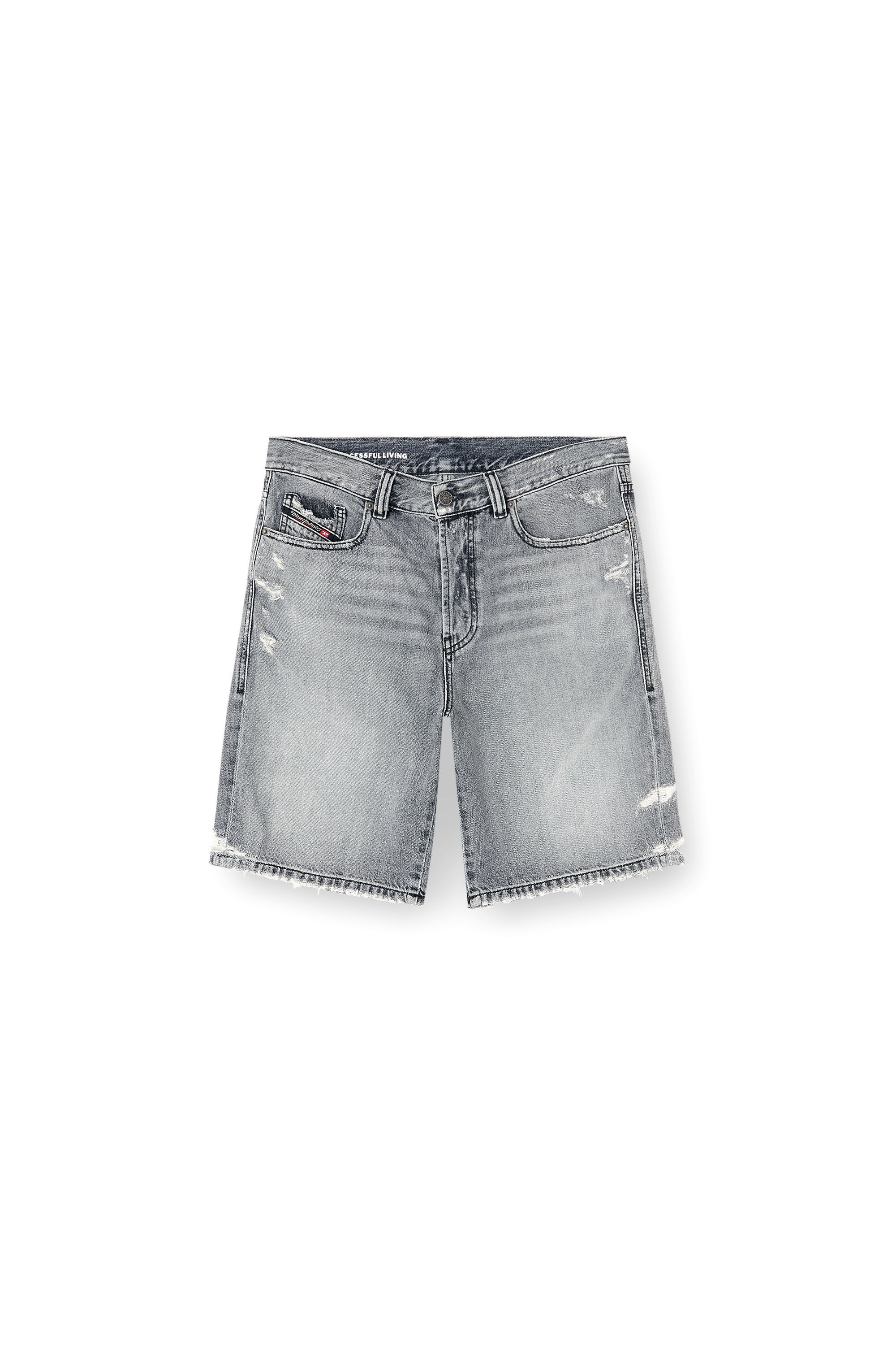 Diesel - REGULAR-SHORT, Pantalones cortos vaqueros con dobladillos deshilachados Hombre in Gris - 2