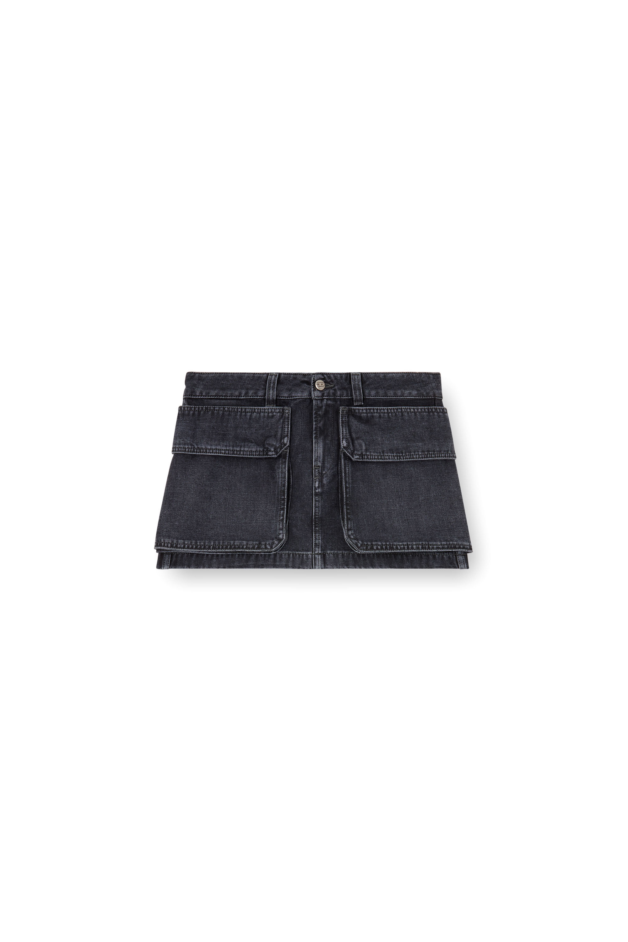 Diesel - DE-TON, Minifalda de denim con tejido batavia Mujer in Negro - 2