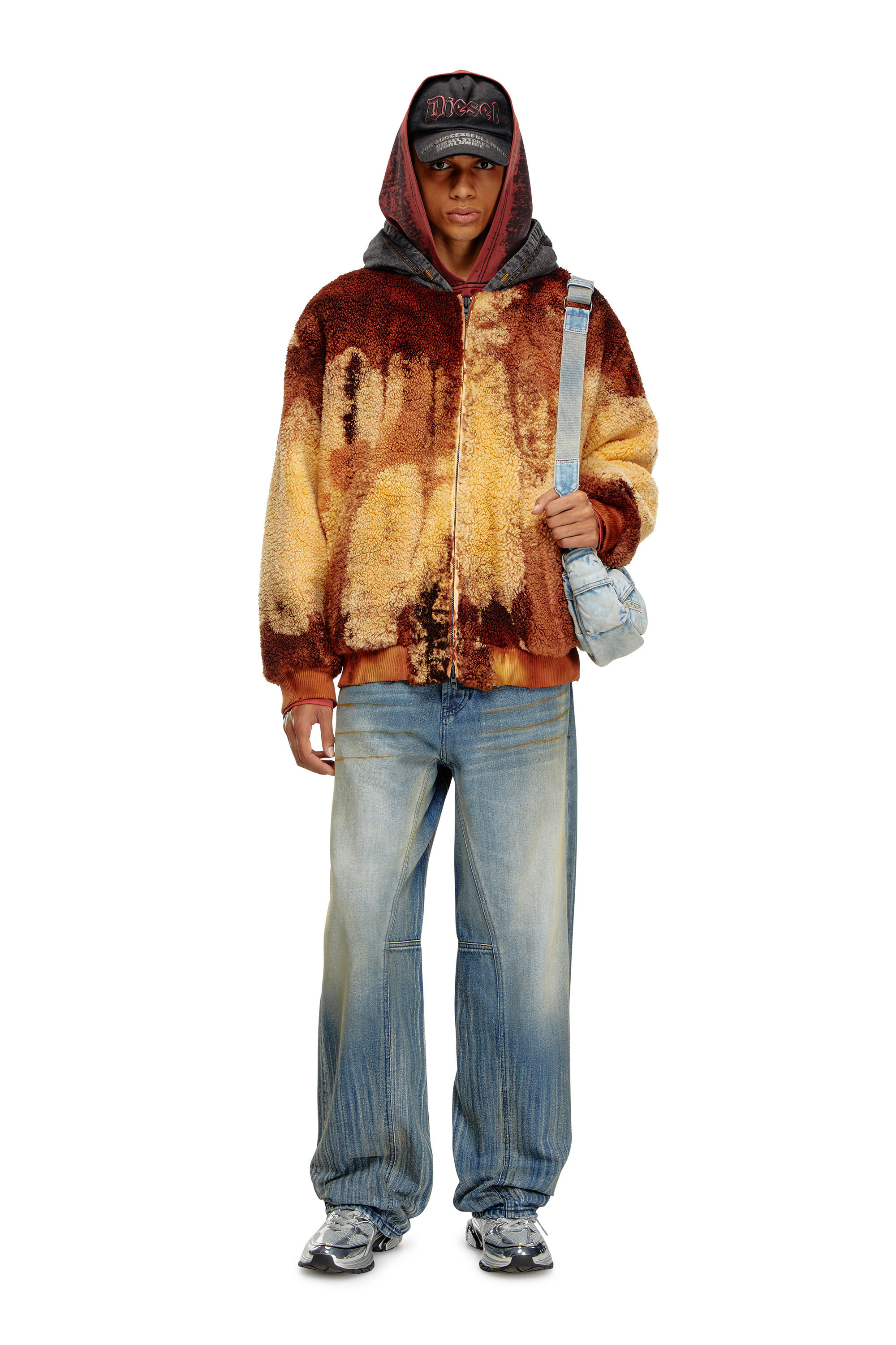 Chaqueta teddy con efecto tye dye con capucha de denim Hombre Multicolor Diesel