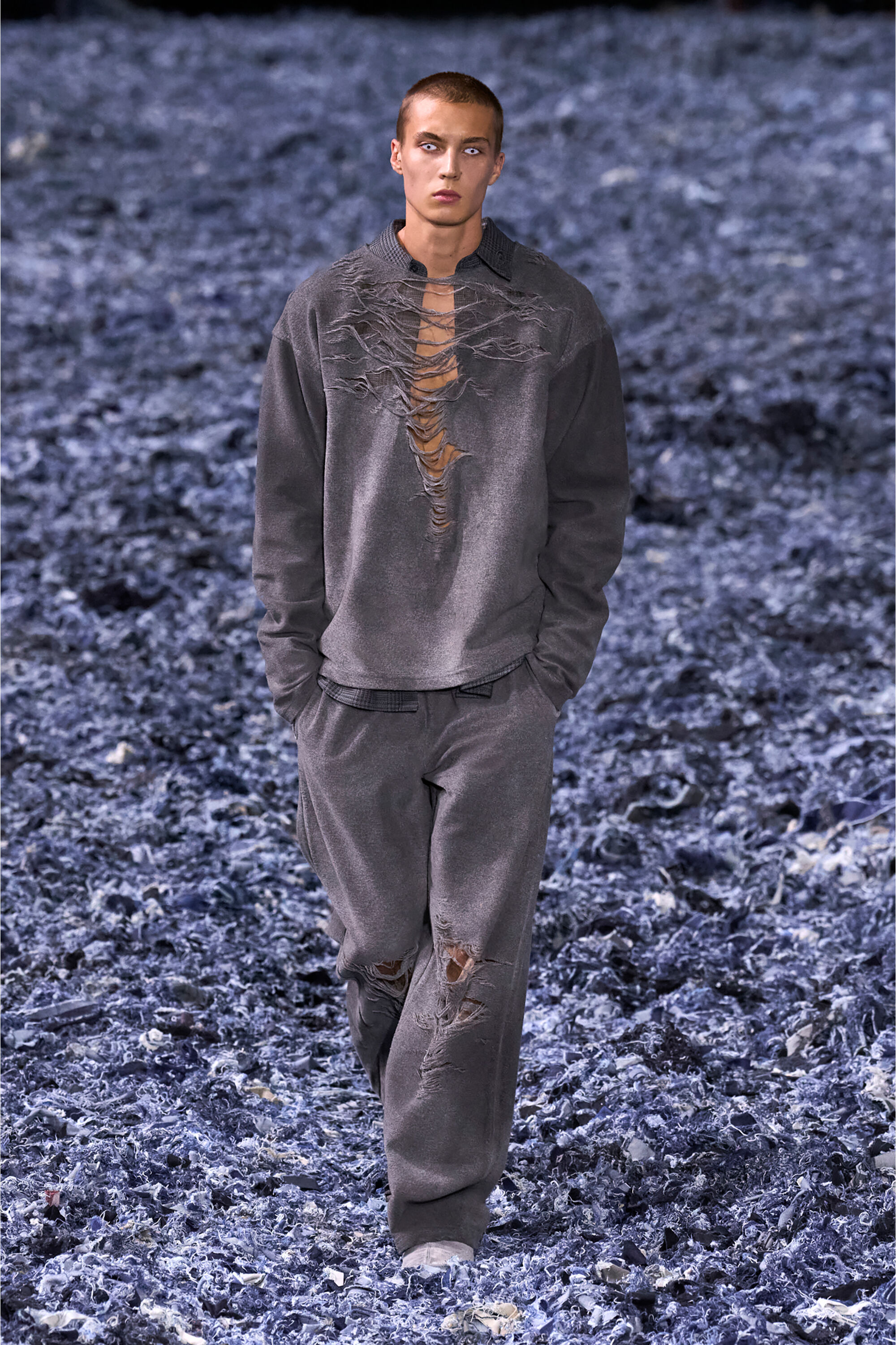 【送料&関税込】Diesel S-ruben Sweatshirt Men's Sweatshirt with distressed front | Grey | Diesel