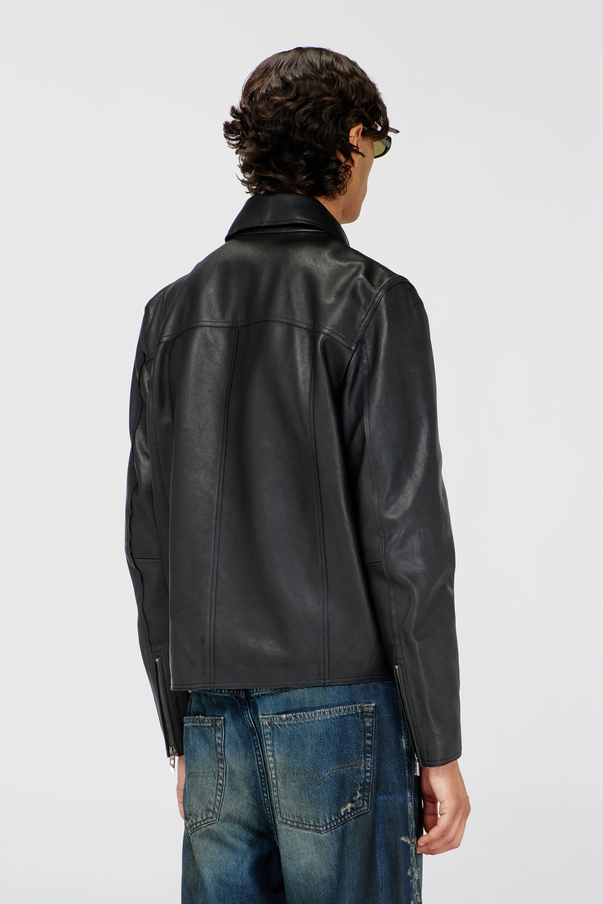 Diesel - L-KORN-A, Chaqueta de cuero con Oval D en relieve Hombre in Negro - 4