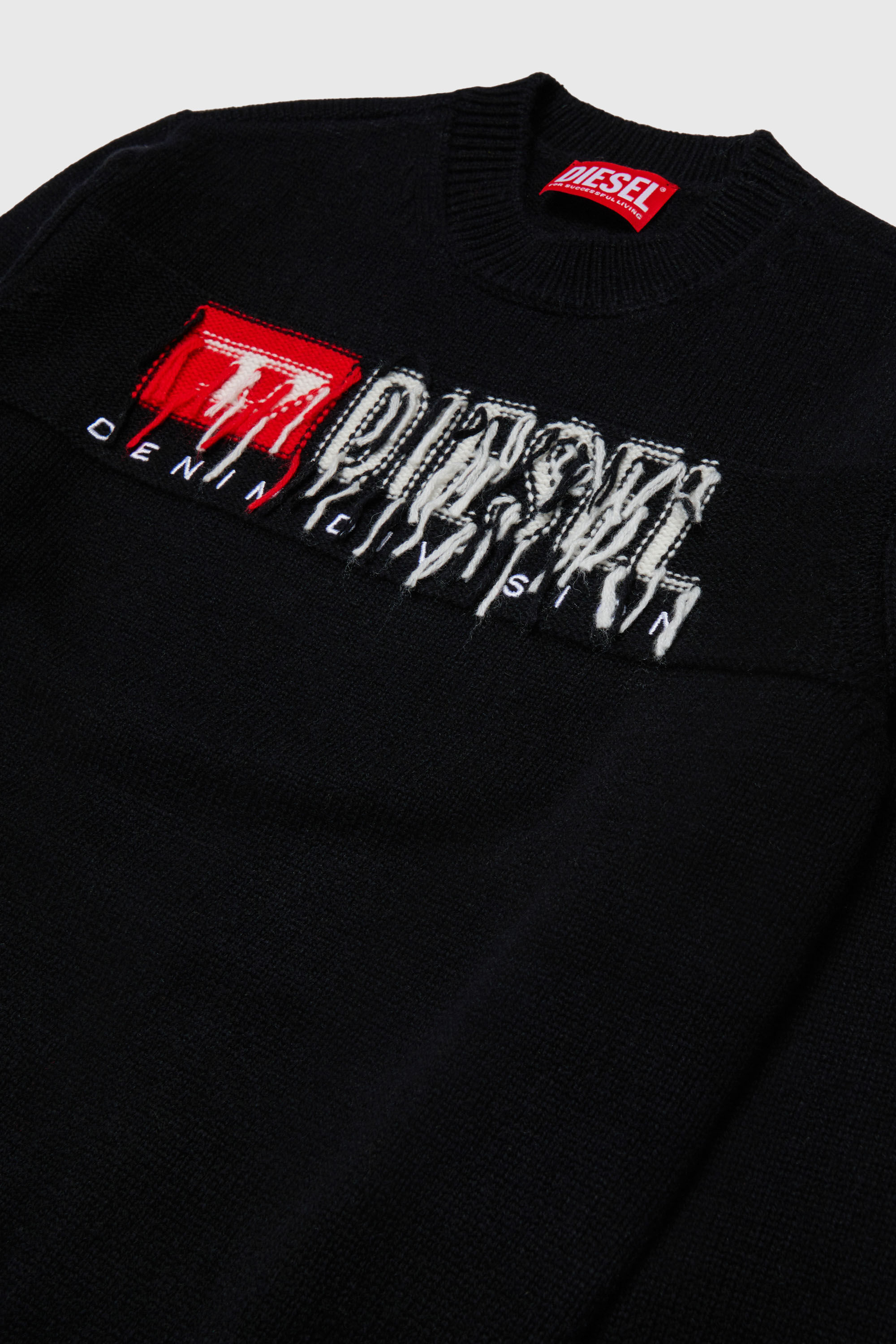 Diesel - KONZI OVER, Jersey enriquecido con cachemir y logo desgastado Hombre in Negro - 3