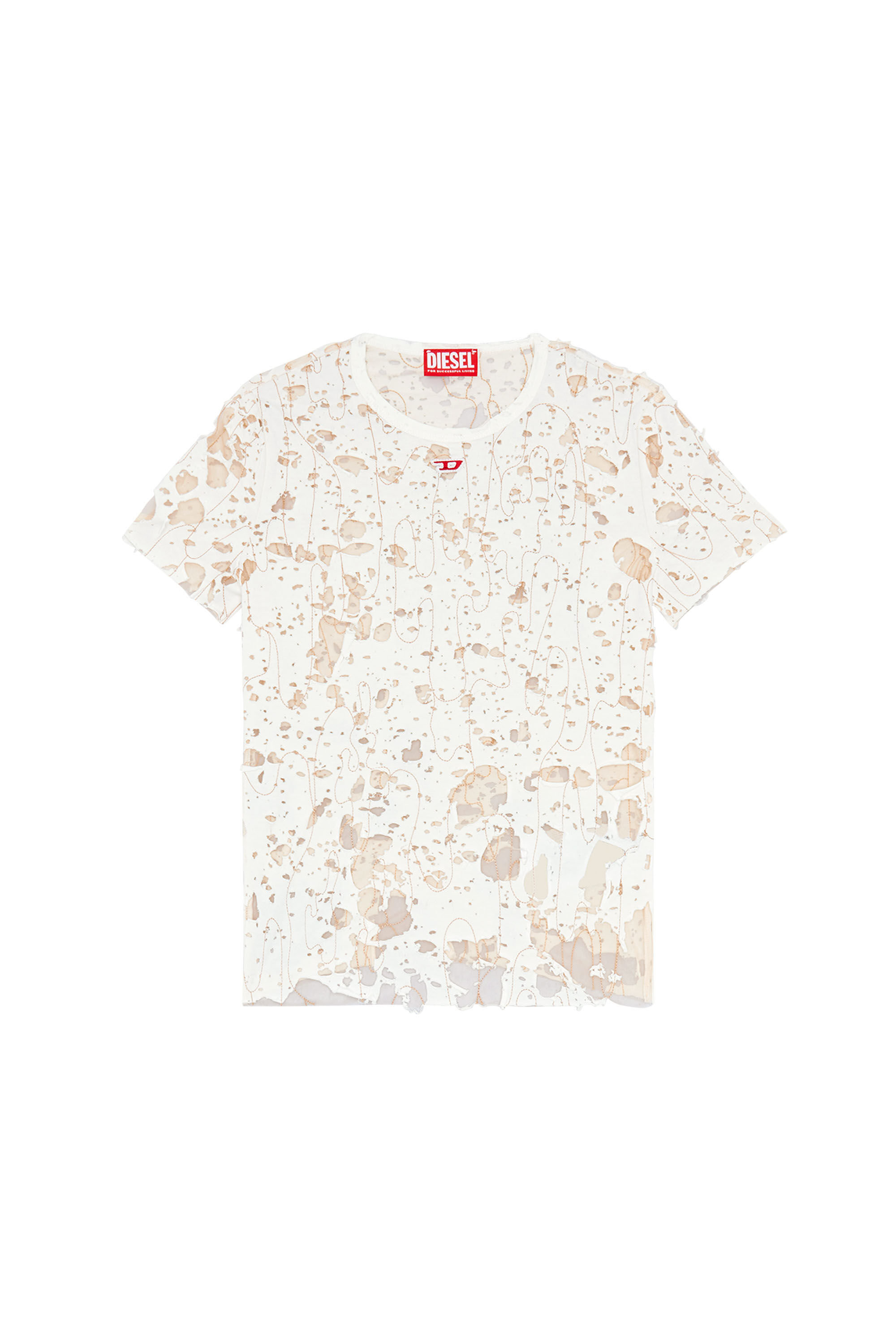 Diesel - T-UNCYNA, Camiseta de tul con tejido destruido Mujer in Blanco - 2